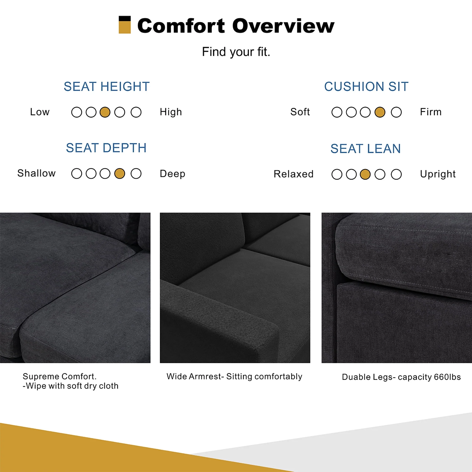 Walsunny Convertible Sectional L-Shaped Sofa with Modern Linen Fabric(Grayish Black) - Womvr