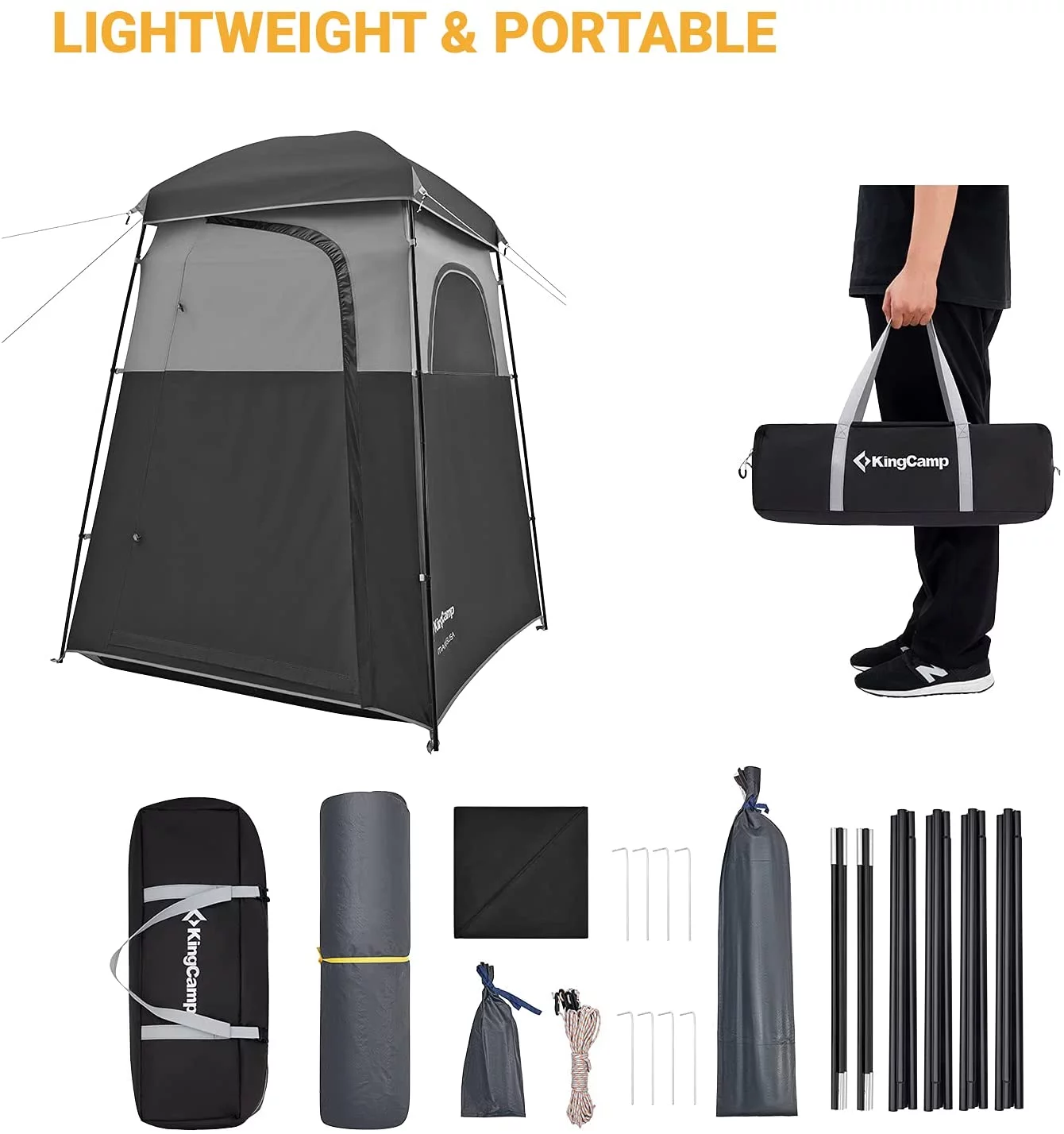 KingCamp Oversized Shower Tent Extra Wide 1 Room with Floor Waterproof Camping Privacy Shelter Easy Set Up Tent for Dressing Changing Toilets Tent, Coffee - Womvr