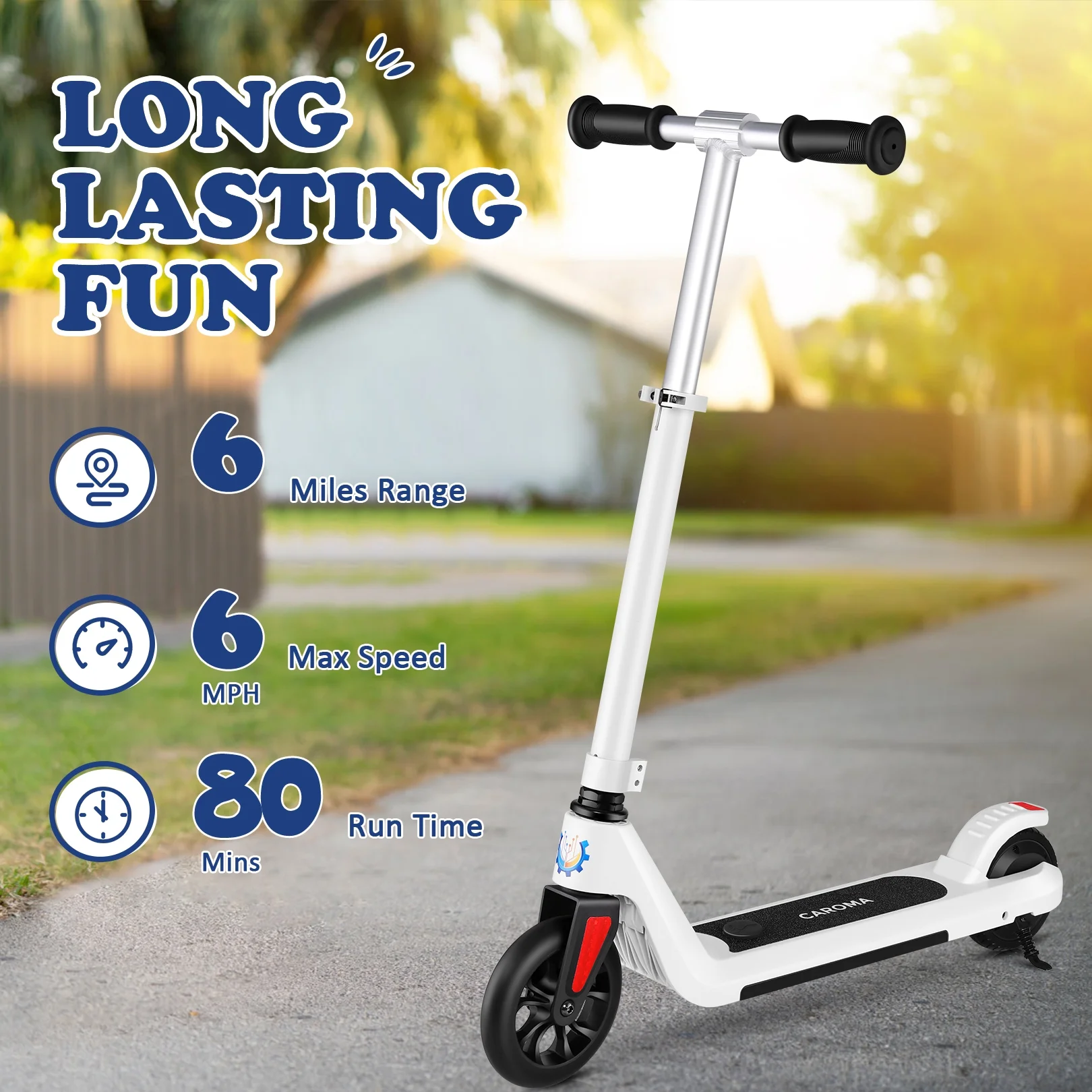 Caroma Kids Electric Scooter, 6+ Boys and Girls Safe Kick Scooter, Adjustable Speed and Handlebar - Womvr