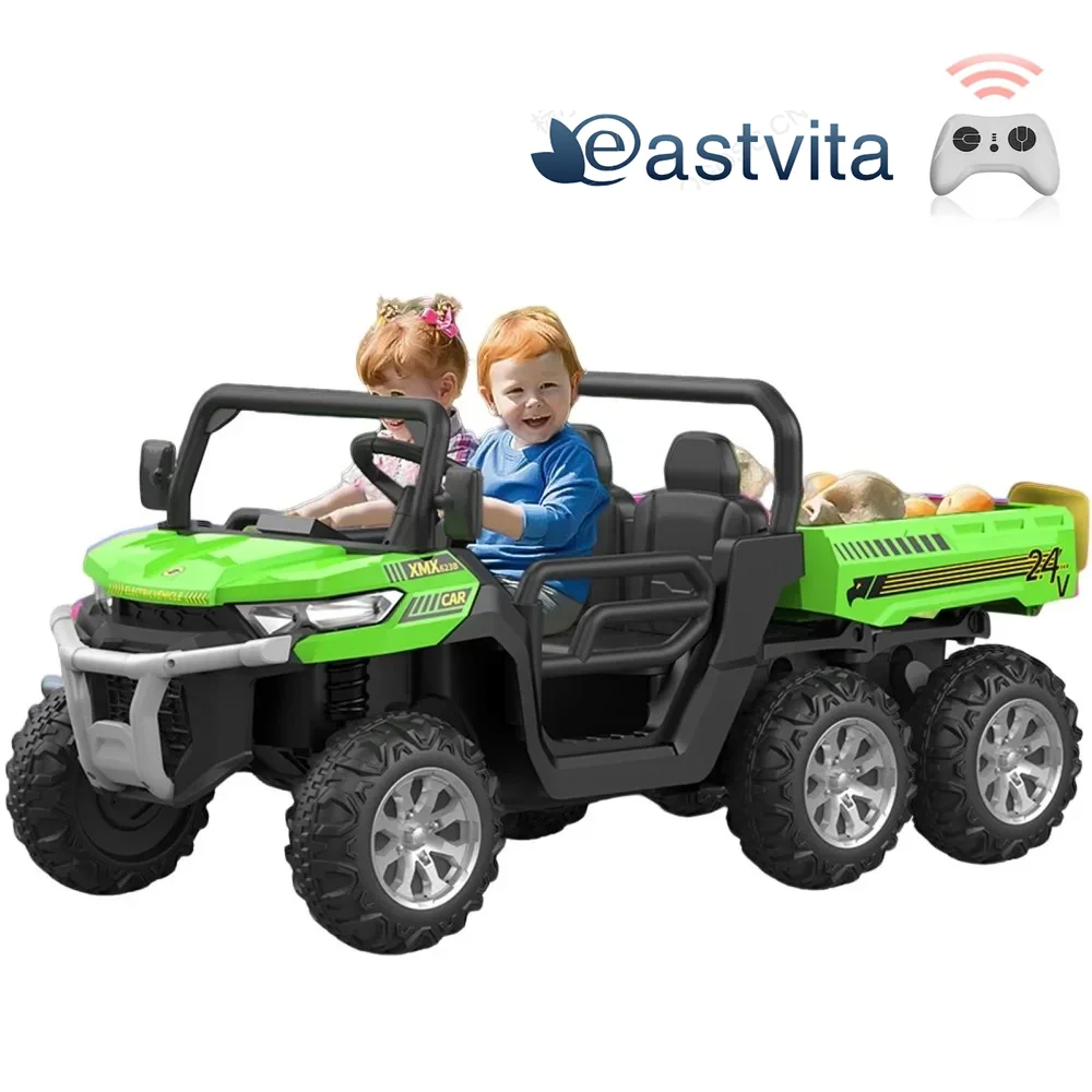 EastVita 3 in 1 Ride on Tractor, 24V Ride on Car Toy Electric Truck Vehicle ,Six-wheeled UTV Car, w/Trailer,Remote Control, LED Lights, Music, USB ,Pink - Womvr