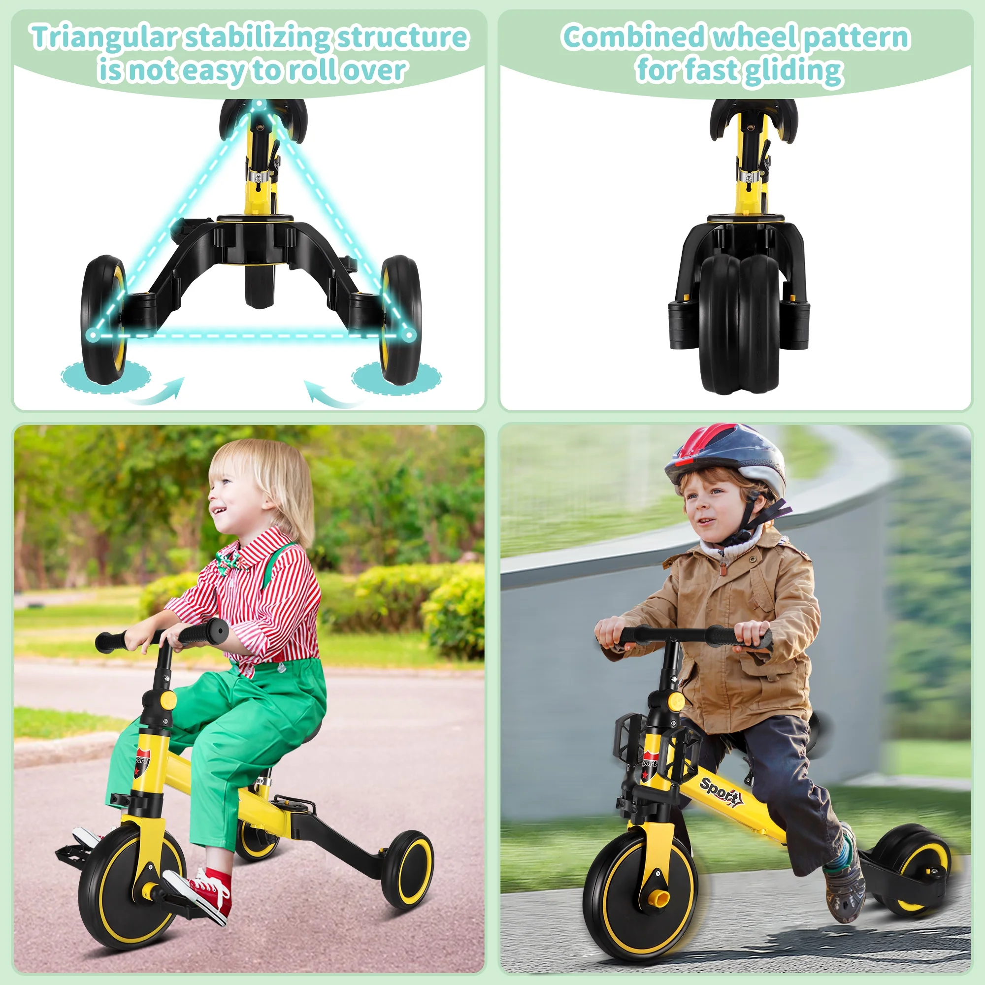RELOIVE 6 in 1 Kids Tricycle for 1-5 Years Old,Toddler Bike Kids Trike for Balance Training,Baby Bike for Boy Girl with Adjustable Seat Height and Removable Pedal,Yelllow - Womvr