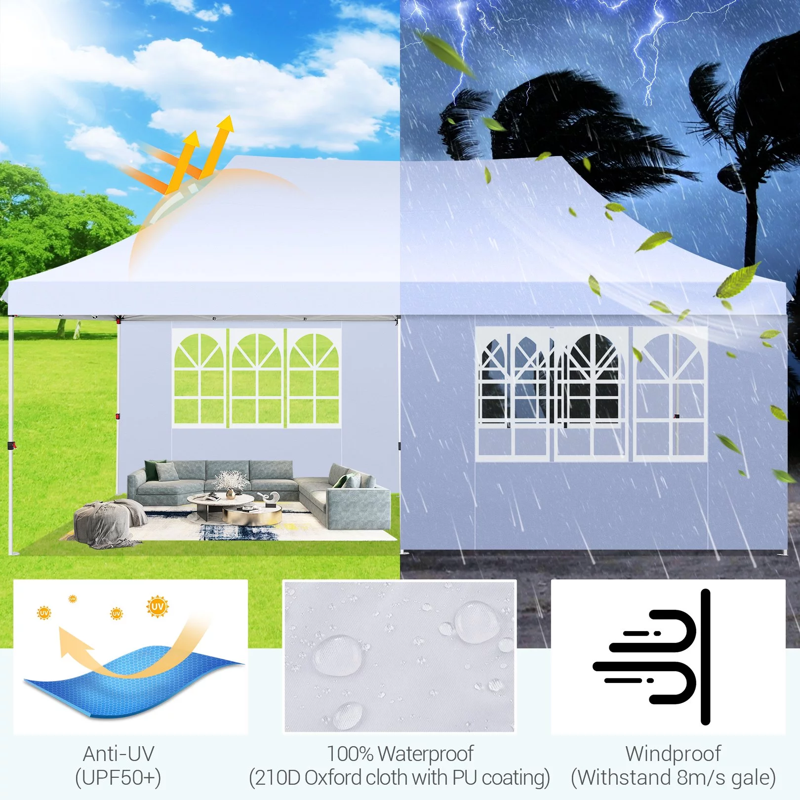 SANOPY 10' x 20' Outdoor Canopy Tent EZ Pop up Canopy Party Tent Outdoor Event Instant Tent Gazebo with 6 Removable Sidewalls & Carry Bag for Camping Wedding Picnic(Blue) - Womvr