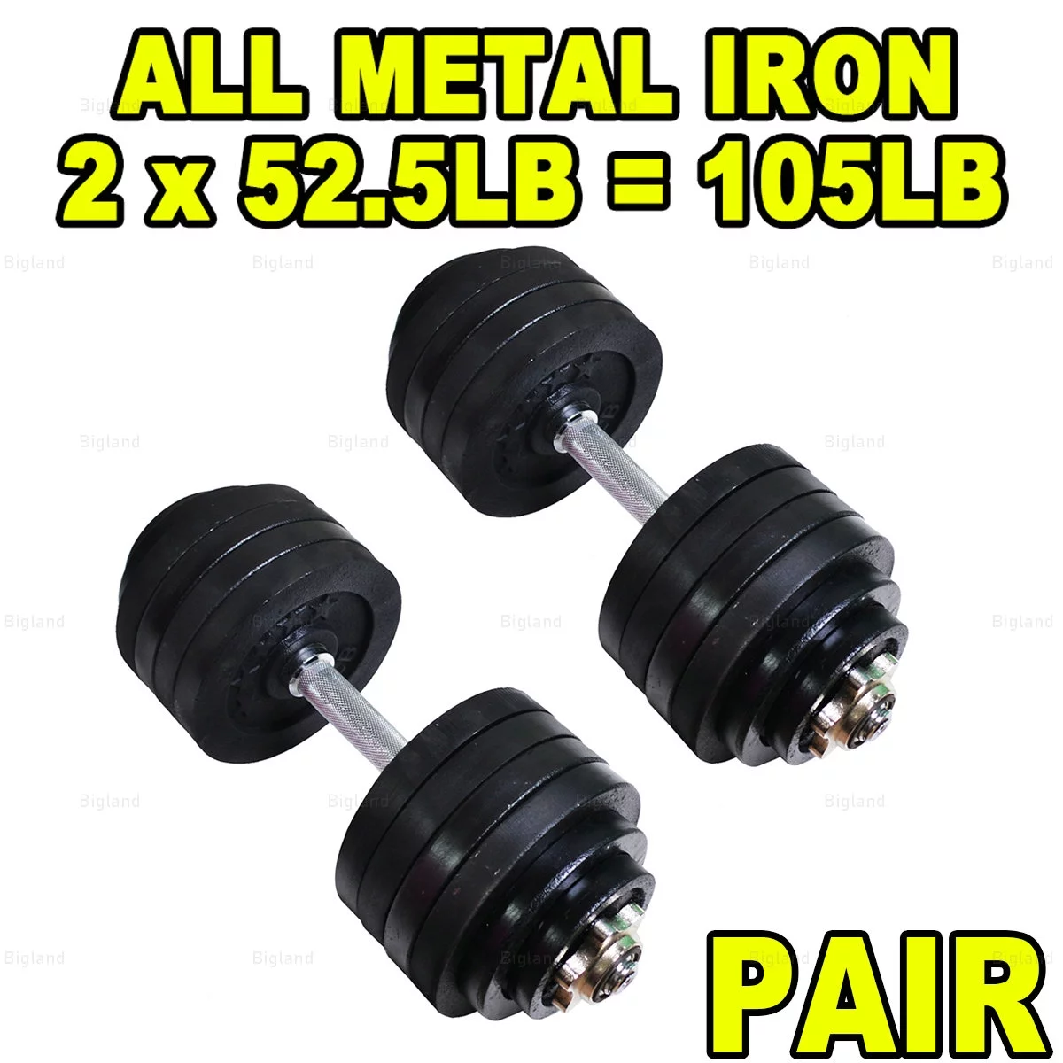 Full Metal Iron Adjustable Dumbbell Set 105 lbs Weight Pair Black - Womvr