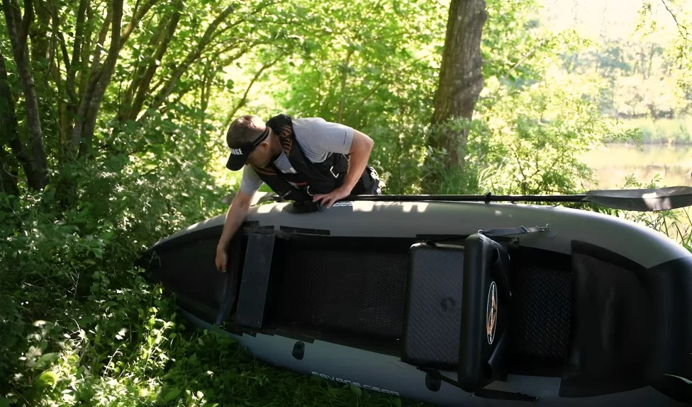 Inflatable Kayak Fishing Boat Set with Aluminum Alloy Seat, Pump, Paddle, Repair Kit, and Fin - Durable PVC Construction - Lightweight Design - Ideal for Fishing and Recreation - Grey - Womvr