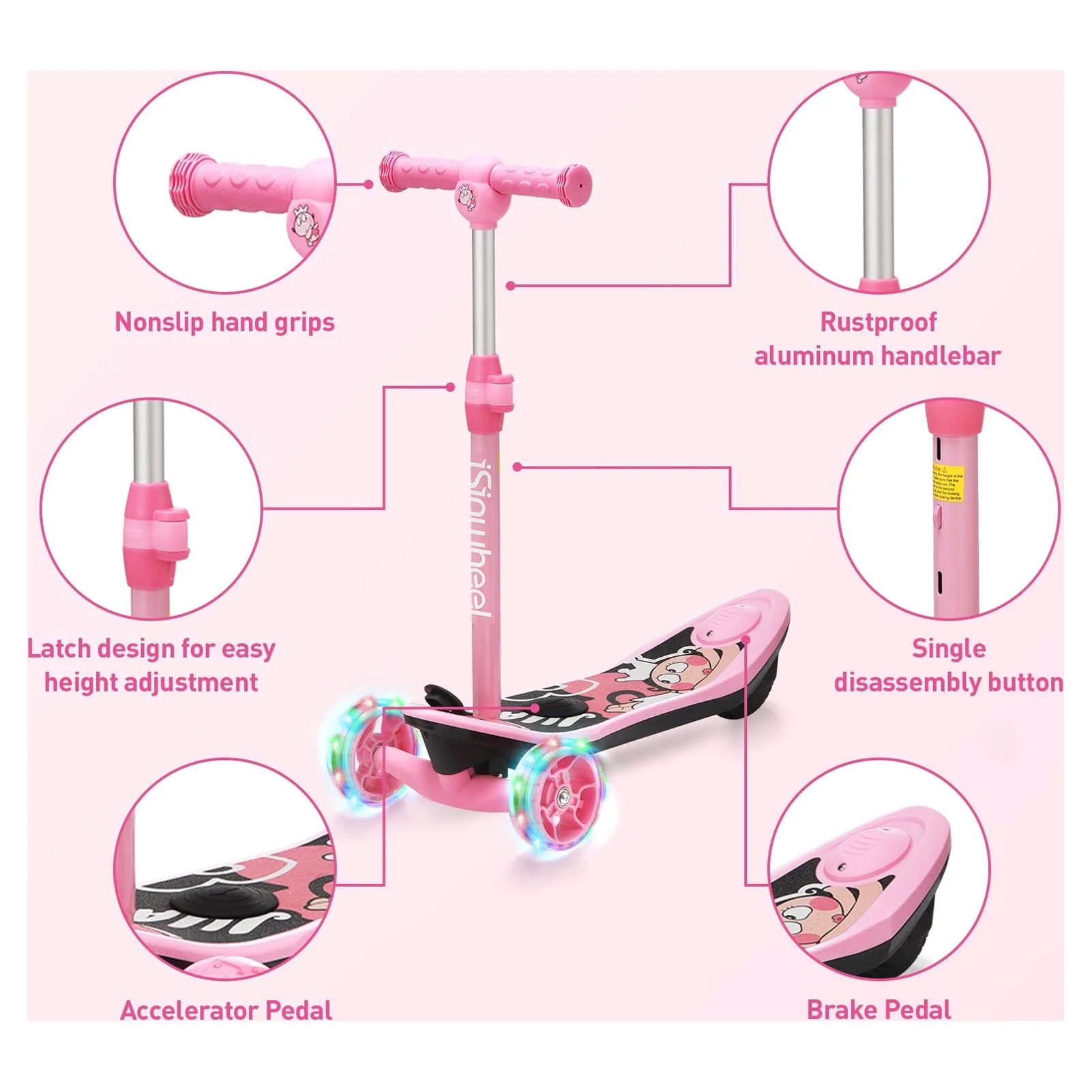 isinwheel Mini 2 in 1 Electric Scooter for Kids, 3 Wheel Electric Scooter, Height Adjustable Lean to Steer Kick Scooter with Flashing Wheels - Womvr