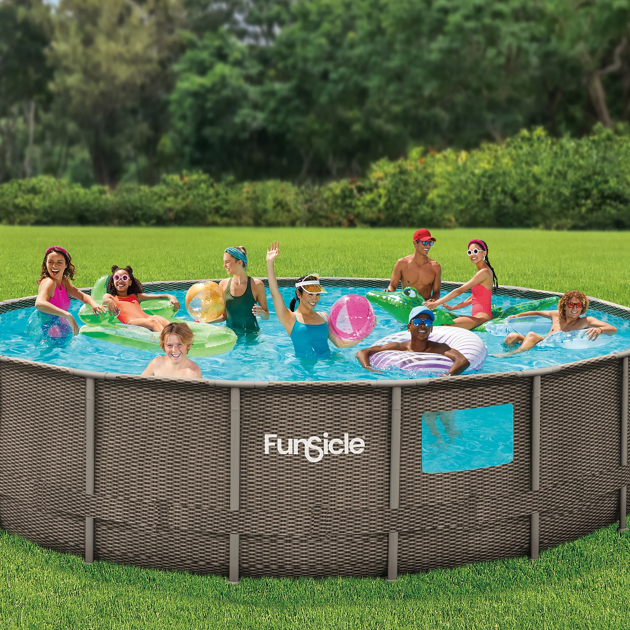 Funsicle 18 ft Crystal Vue Oasis Designer Pool, Round Above Ground Frame Swimming Pool, Age 6 & up - Womvr