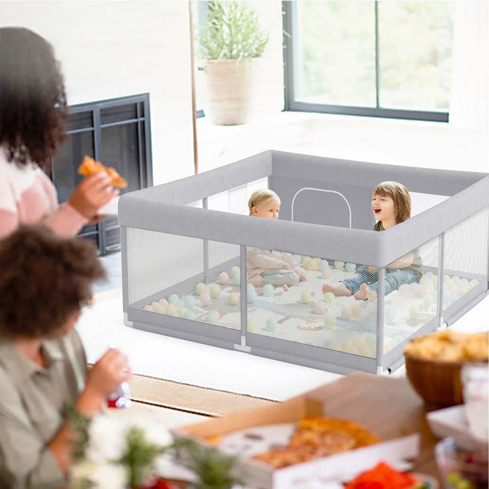 Pkinoicy 47x47inch Play Pen with Mat for Babies and Toddlers, Playpen with Mat, Baby Playpen with Mat, mall Baby Playpen with Mat - Womvr