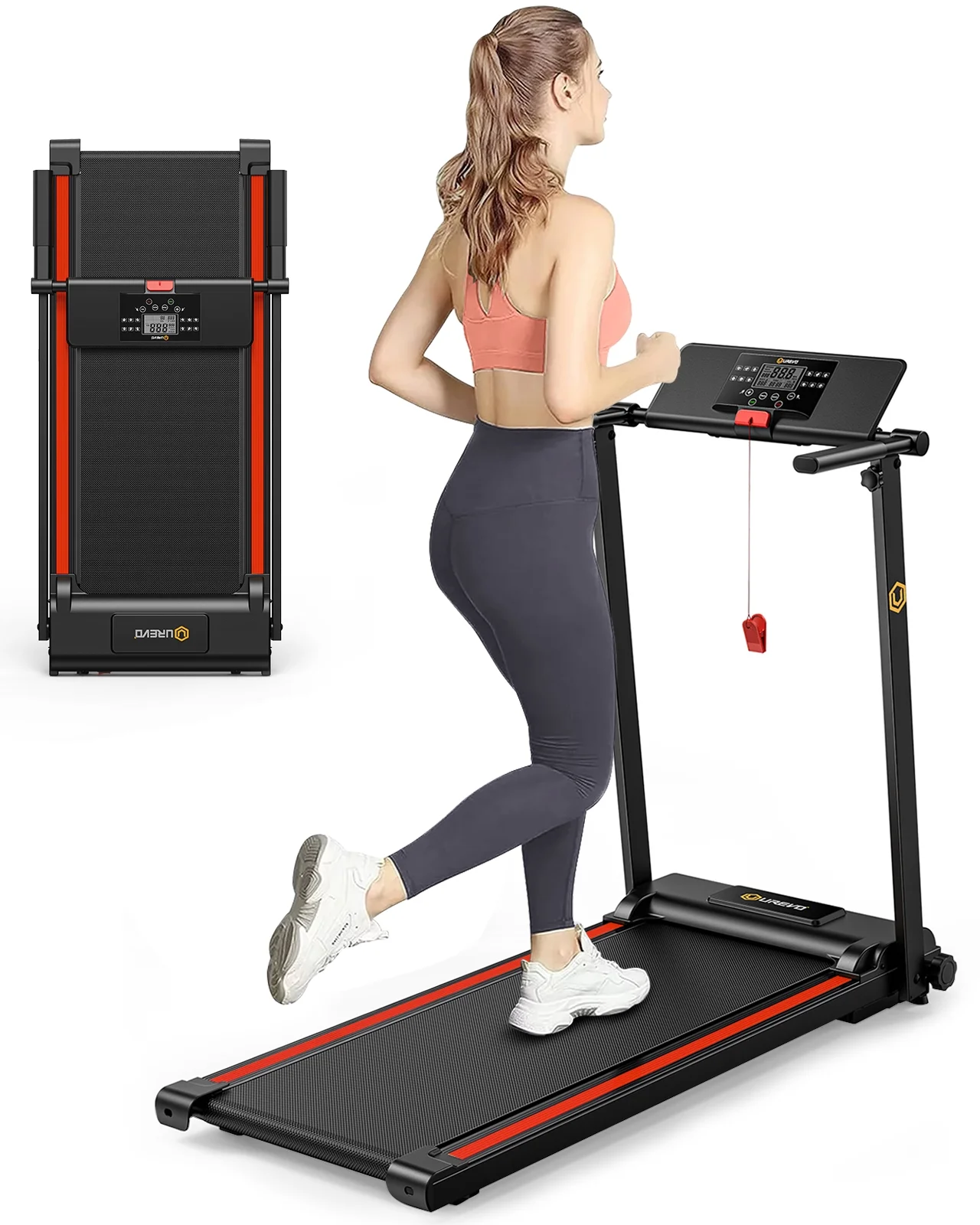 UREVO Folding Treadmill, 2.25HP Portable Mini Treadmills for Home Office, Compact Threadmill with 12 HIIT Modes, LCD Display, 265 lbs Capacity - Womvr
