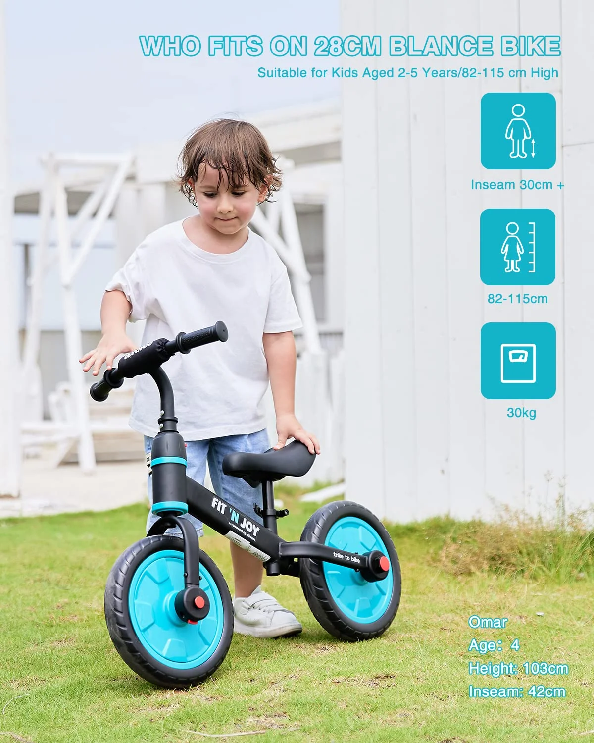Ubravoo Fit 'n Joy Toddler Balance Bike,4-in-1 Starter Kids Training Bicycle,Rear Single Rod,Blue - Womvr