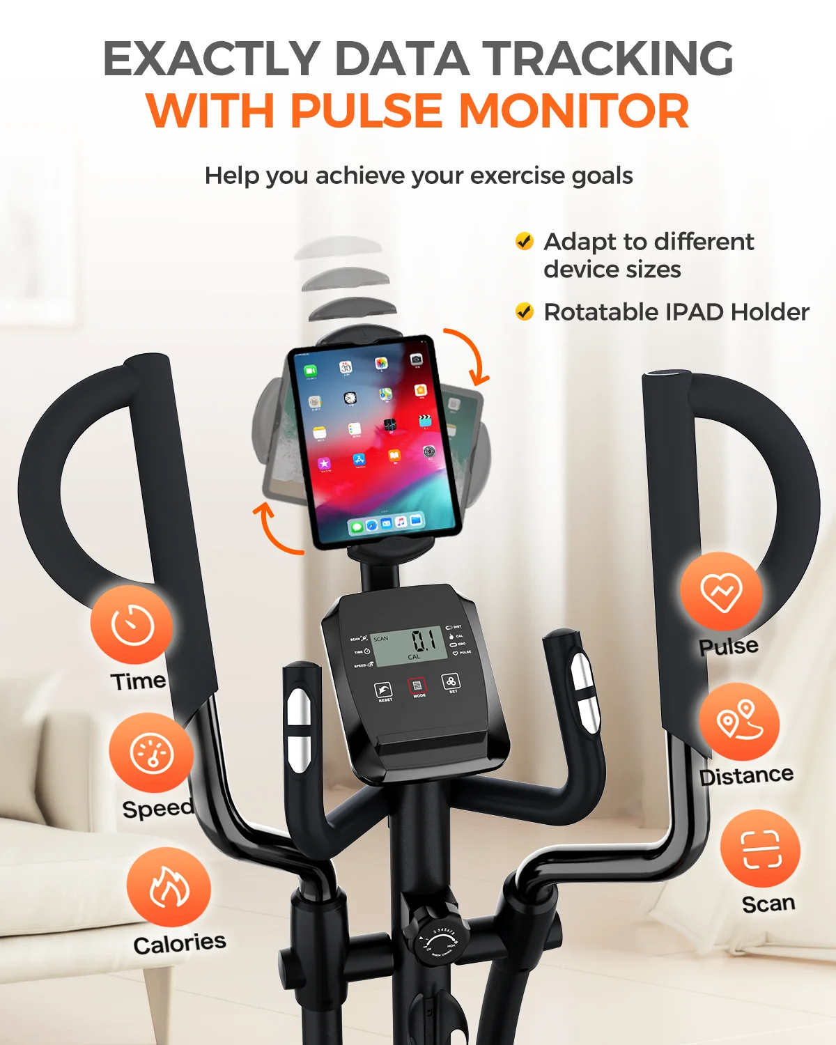 Pooboo Silent Magnetic Elliptical Bike Stationary Exercise Machine for Home Gym Cardio Workout 300lb - Womvr