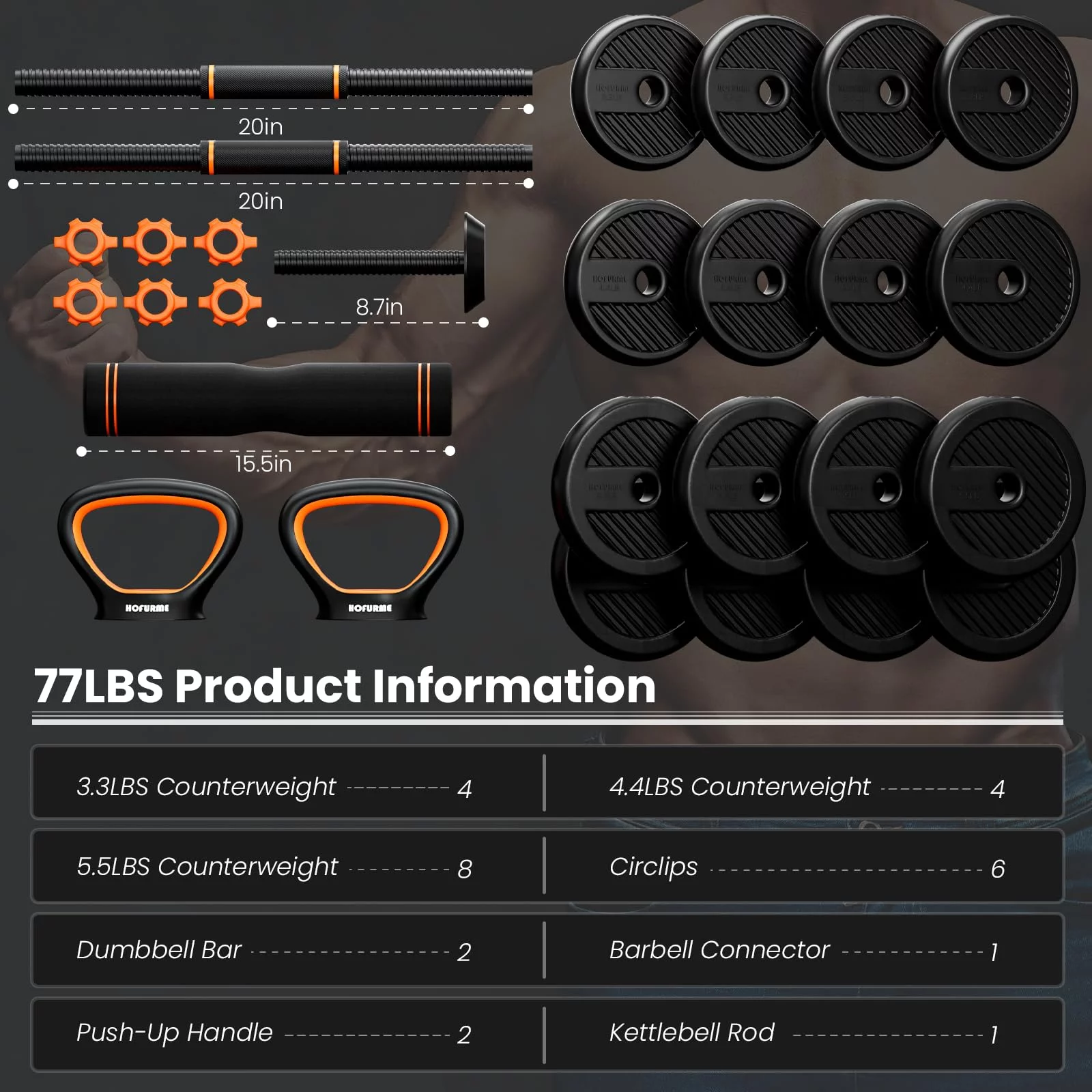 Peradix 77lbs Adjustable Dumbbell Set, Free Weights Dumbbells Set for Lifting Workout Gym Home Fitness , Black - Womvr