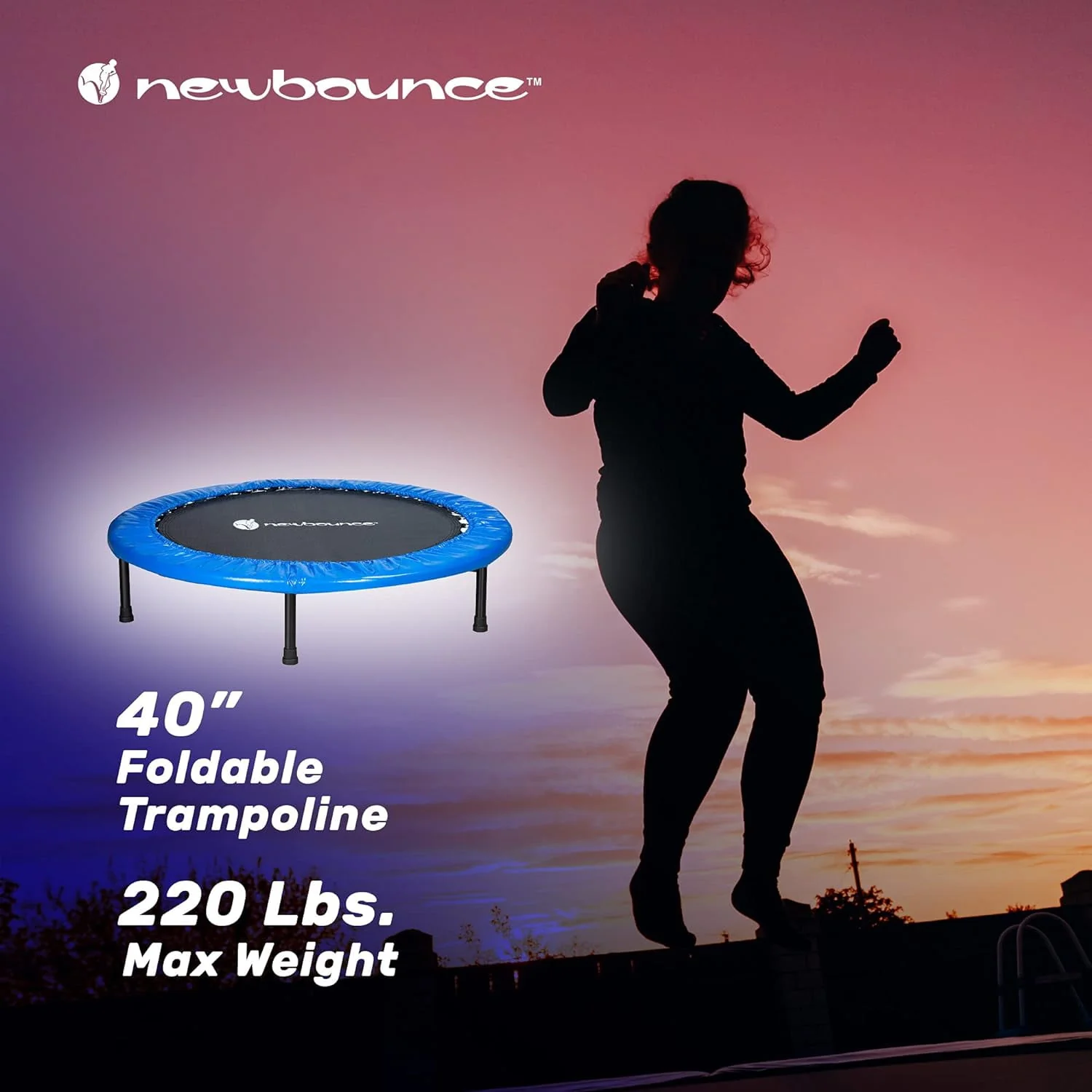 New Bounce Mini Trampoline for Kids & Adults 40” Foldable Rebounder Fitness Trampoline - Womvr