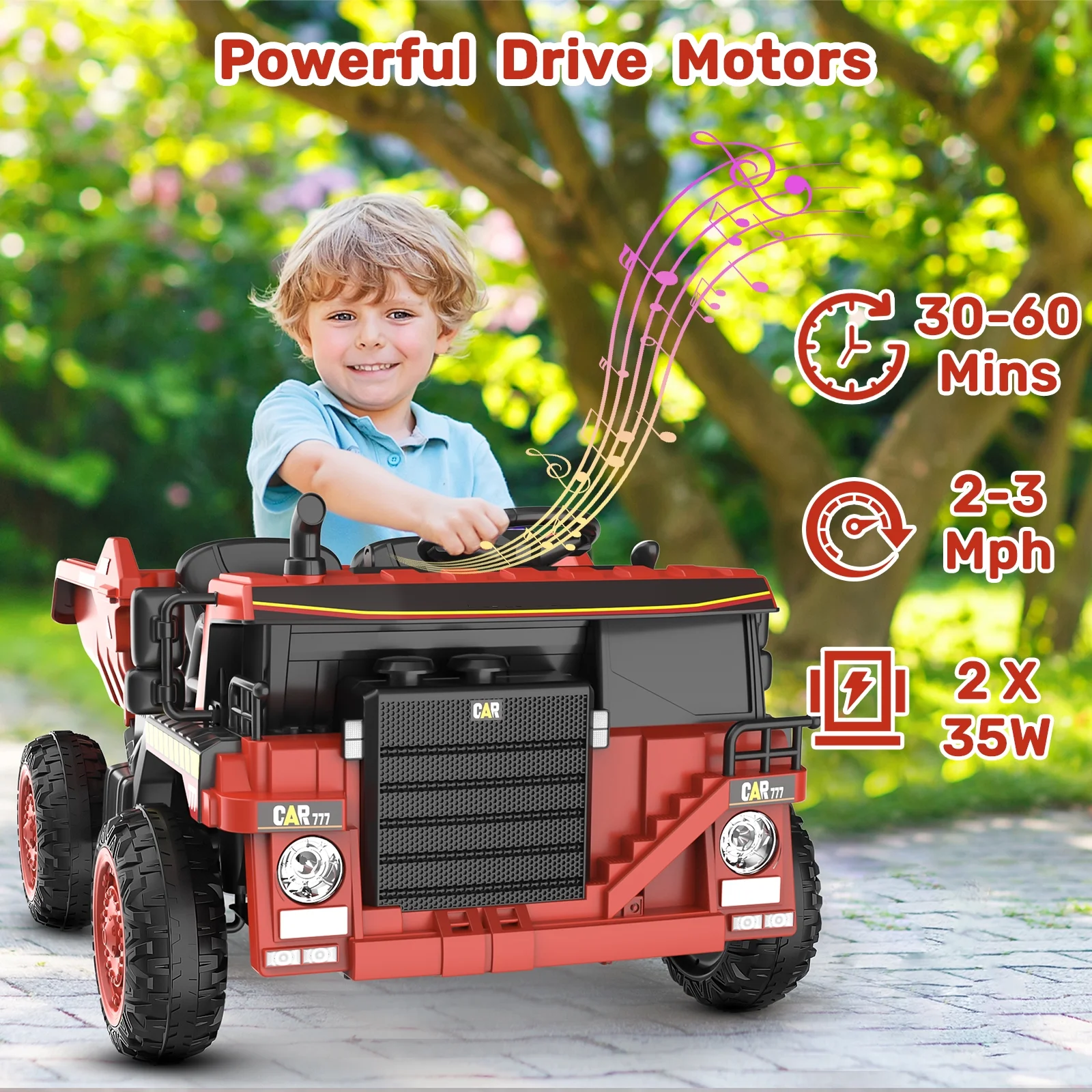 TOKTOO 12Volt Powered Ride on Toy Car for Girls Boys, Dump Truck w/ Electric Dump Bed, Remote Control, Music Player, 1 Seater Electric Car-Ochre Yellow - Womvr