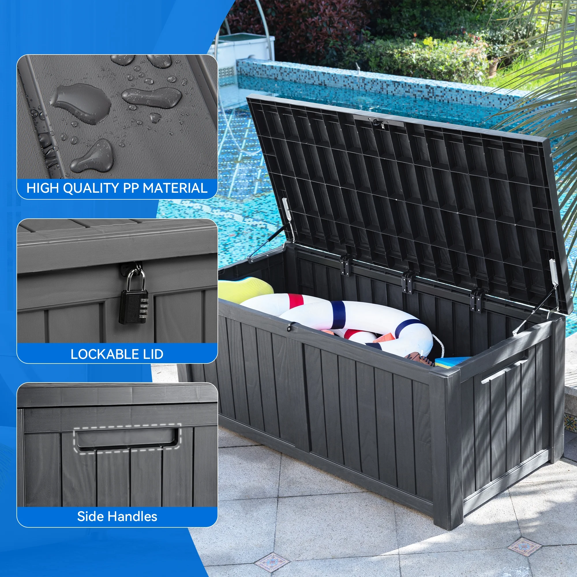 Dextrus Outdoor Storage Deck Box for Outdoor Pillows and Pool Supplies - Large Resin Patio Storage 120 Gallon Capacity, Lockable Lid, Waterproof (Brown) - Womvr