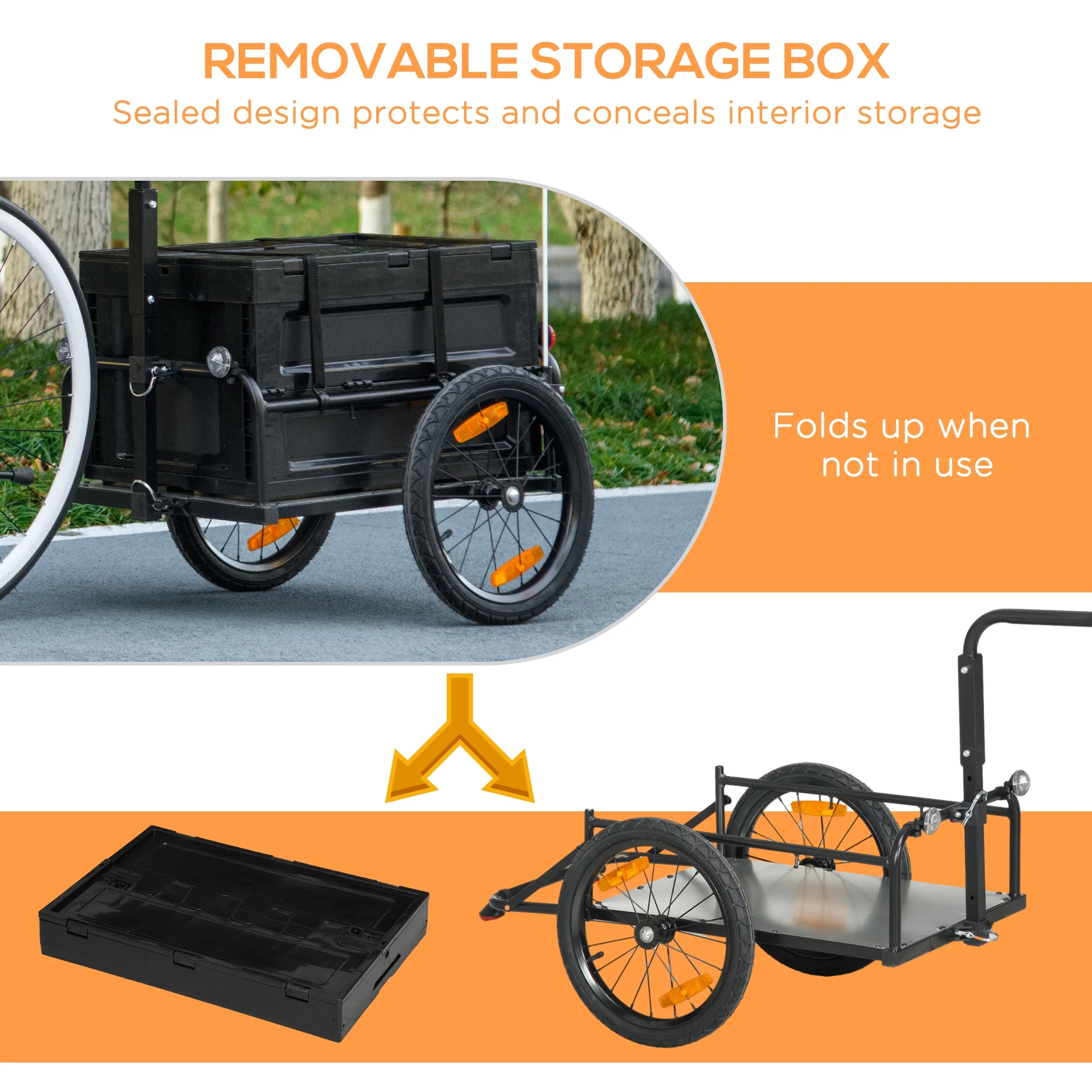 Aosom Bike Trailer Wagon with Removable Storage Box, Galvanized Bottom - Womvr