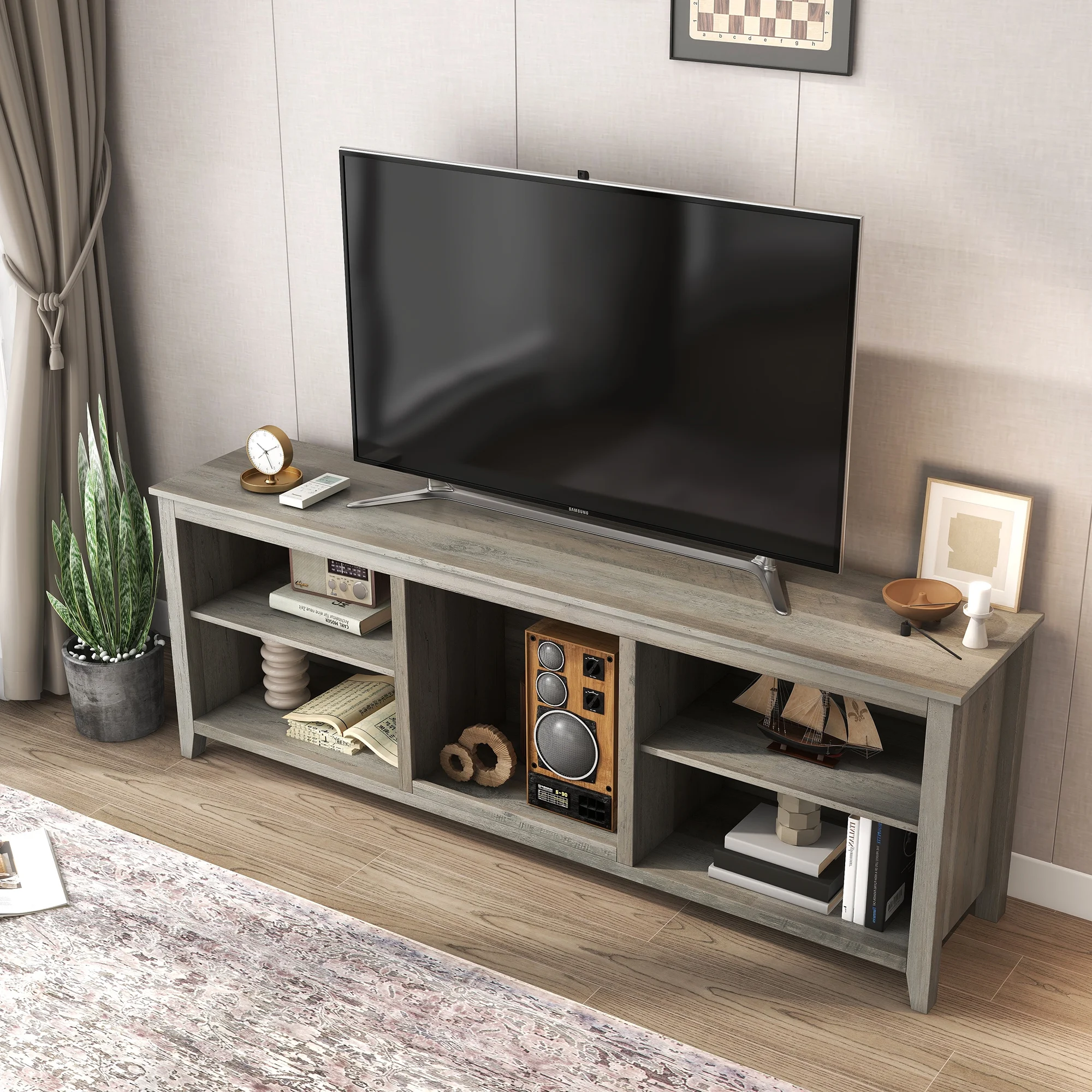 SYNGAR TV Stand for 65 inch TV, Modern TV Console Table Stand with 2 Door Cabinet, Living Room TV Table Stand Buffet Cabinet with Adjustable Storage Shelves, 60