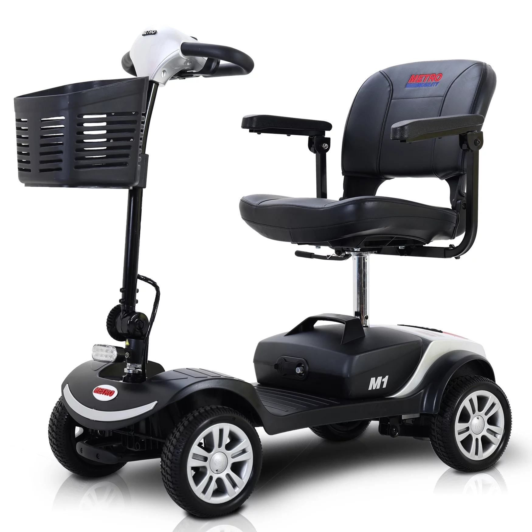 Electric Mobility Scooters for Adults, Powered Folding Mobility Scooter for Seniors, Compact Mobility Scooters with Basket & Headlight, Silver - Womvr