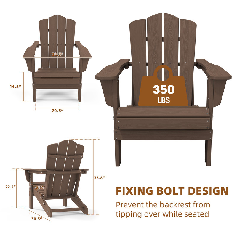 Outdoor Patio Folding HDPE Resin Adirondack Chair, Red - Womvr