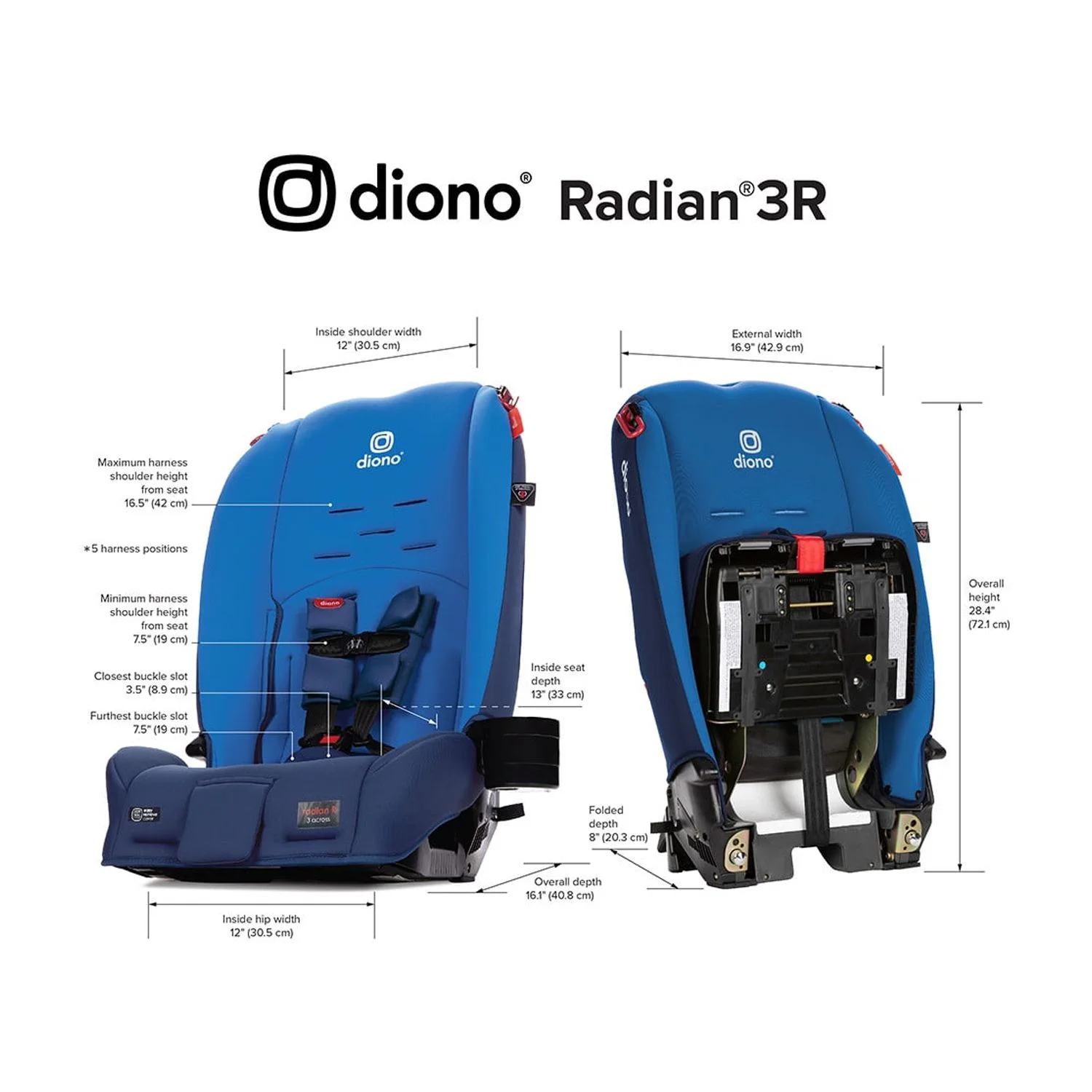Diono Radian 3R All-in-One Convertible Car Seat, Slim Fit 3 Across, Black - Womvr