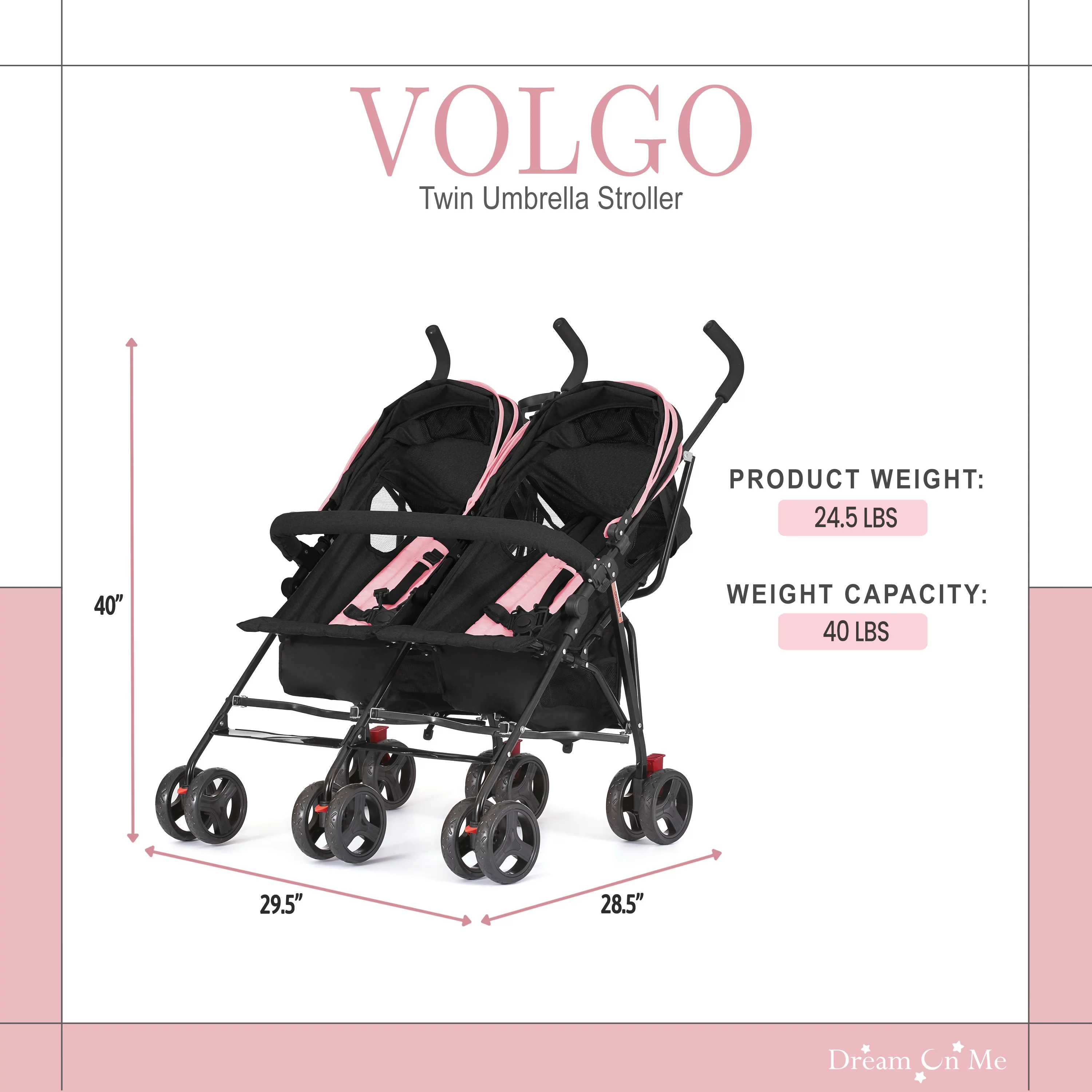 Dream On Me Vo o Twin Umbrella Stroller in Gray, Lightweight Double Stroller for Infant & Toddler, Compact Easy Fold, Large Storage Basket, Large and Adjustable Canopy - Womvr