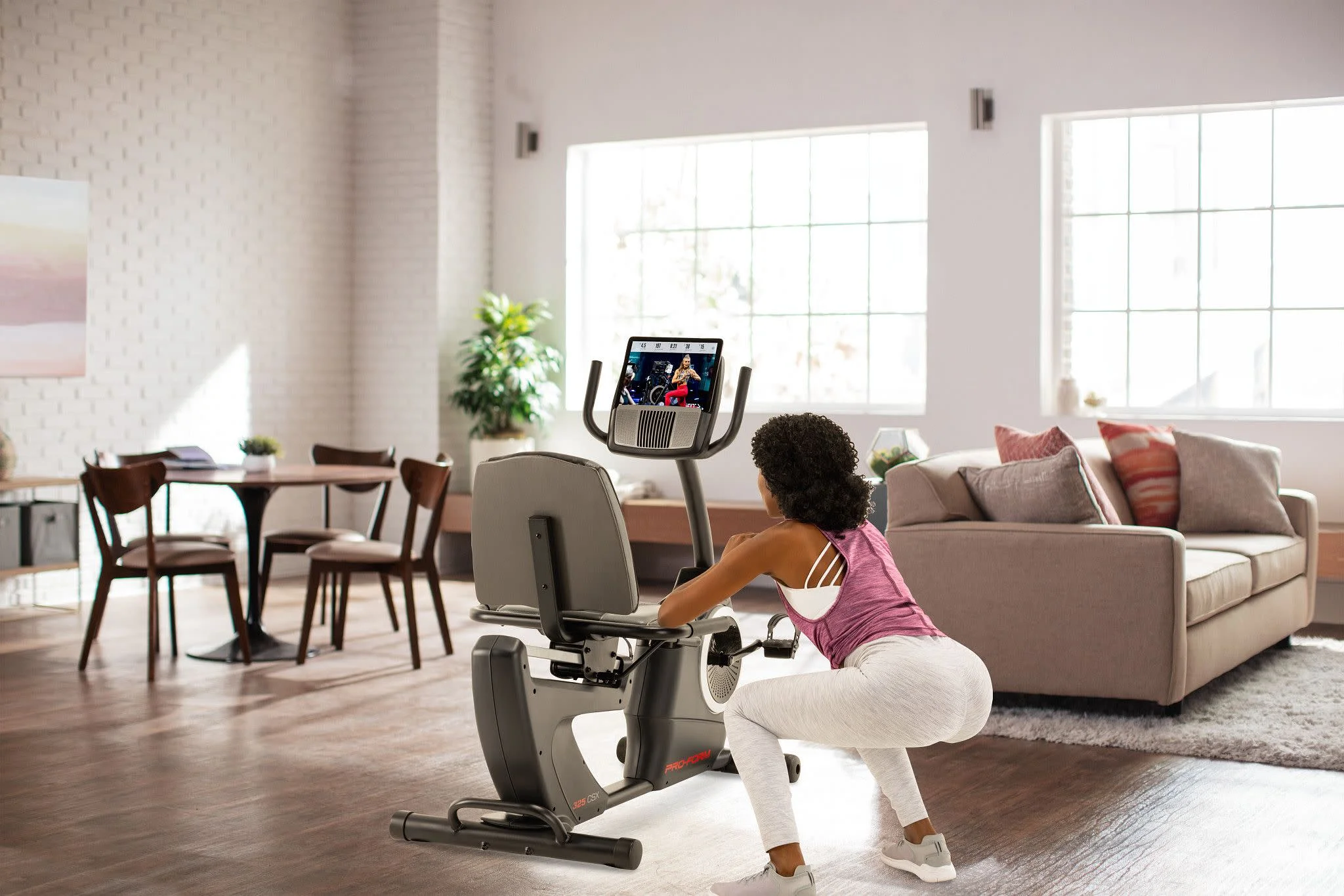 ProForm 325 CSX; Recumbent Exercise Bike with 5” Display, Built-In Tablet Holder, and Fan - Womvr