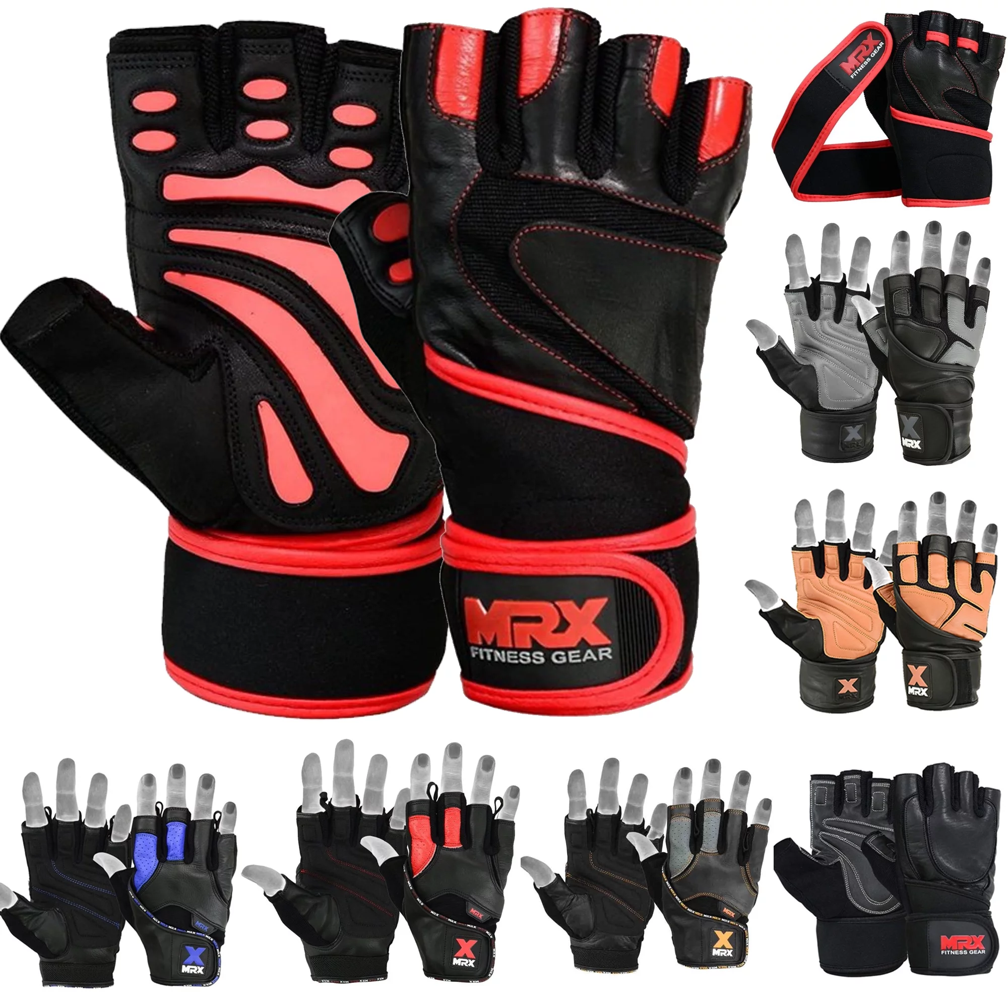MRX Weight Lifting Gloves Gym Power Training Fitness Bodybuilding Glove Long Wrist Strap Black / Red M - Womvr