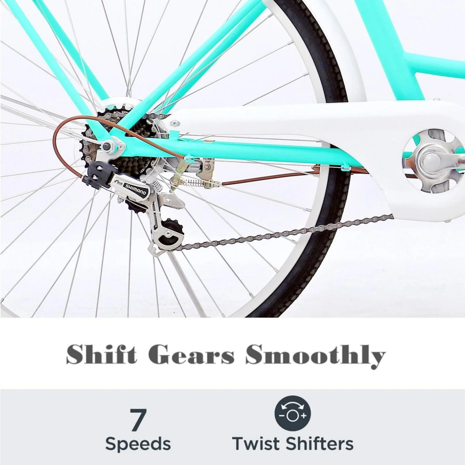 YAPENG 24 Inch Womens Beach Cruiser Bikes, 7 Speed Step Through Comfort Bikes with Basket, Mint Green - Womvr