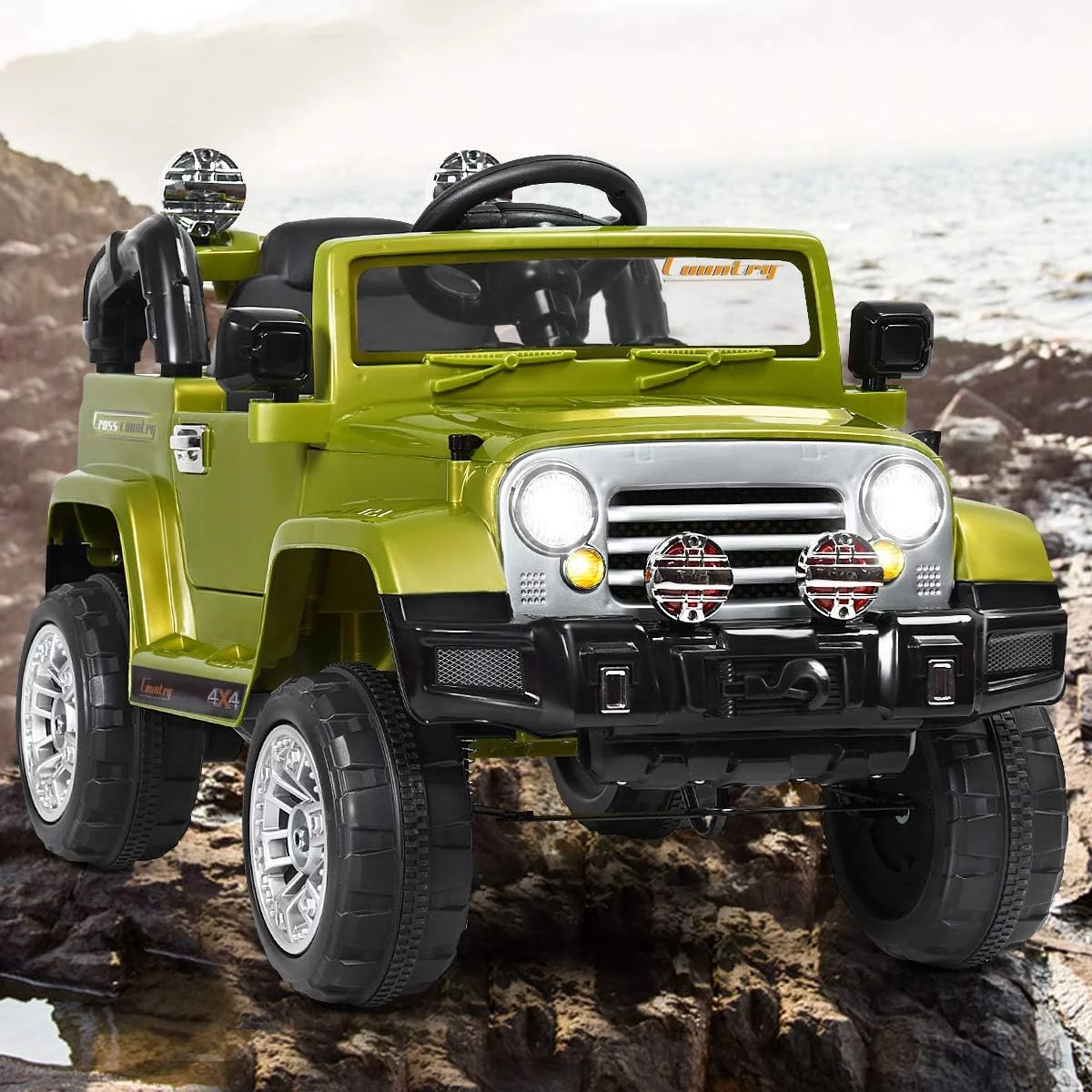 Costway 12V MP3 Kids Ride On Truck  Car RC Remote Control with LED Lights Music Green - Womvr