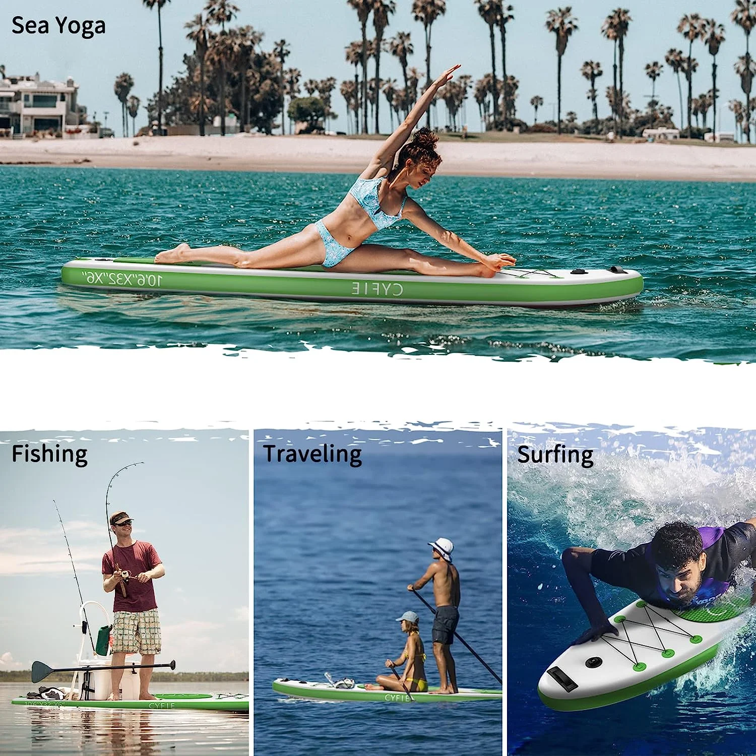 Paddle Board for Adult, Inflatable Surfboard Fishing Standup Cyfie Paddle Board 10.6 ft - Womvr