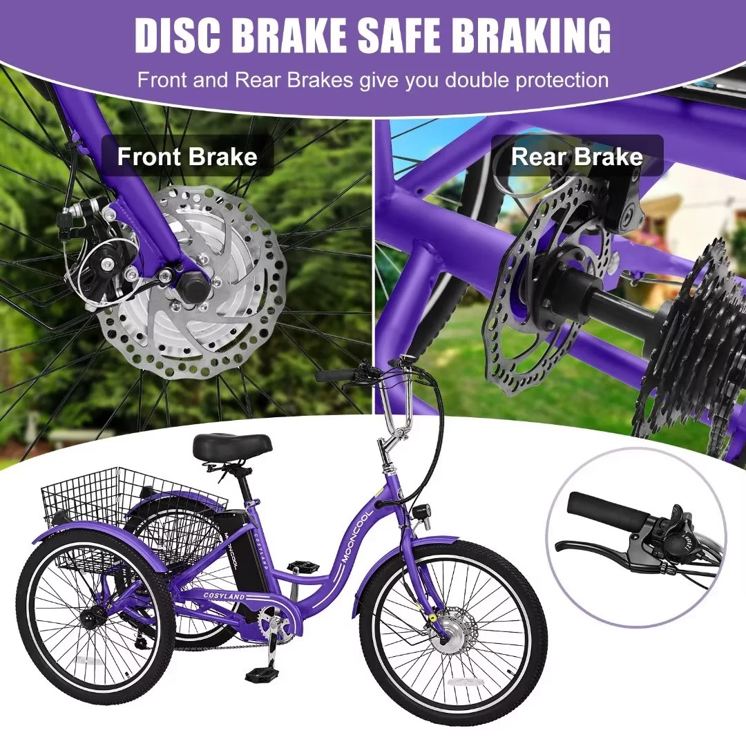 Docred 3 Wheel Electric Bike, 15.5 mph 500W Electric Tricycles for Adult .36V 7 Speeds Electric Trike,24In - Womvr