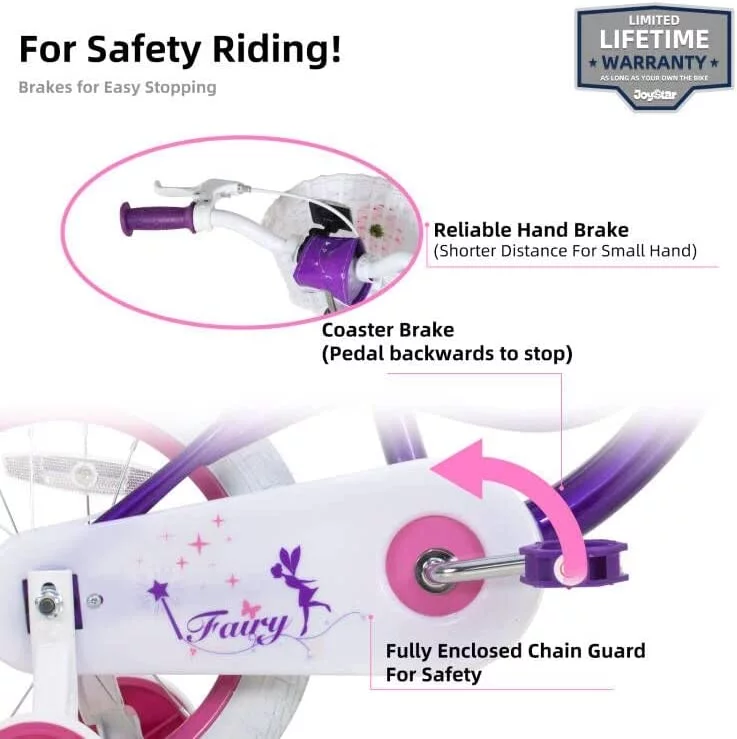JOYSTAR Fairy Girls Bike for Toddlers and Kids Ages 5-9 Years Old Kids, 18 inch Wheels .Training Wheels Included,Pink - Womvr