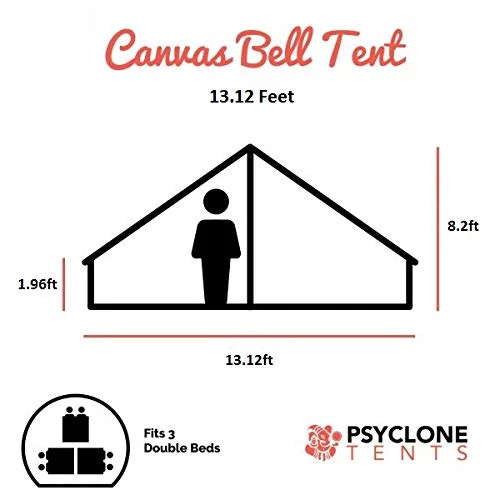 Psyclone Tents Fixed Floor 8 Windows 4m/13.12ft Luxury Outdoor All Weather 4-6 Person Cotton Canvas Medium Bell Tent - Womvr