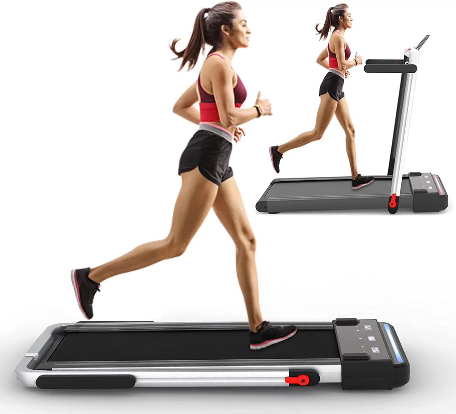 Under Desk Treadmill 2 in 1 Folding Portable Treadmill, Walking Treadmill 2.25HP, Under Desk Electric Treadmill with Remote APP Control LED Display Phone Holder No Needed Assembly for Home & Gym - Womvr
