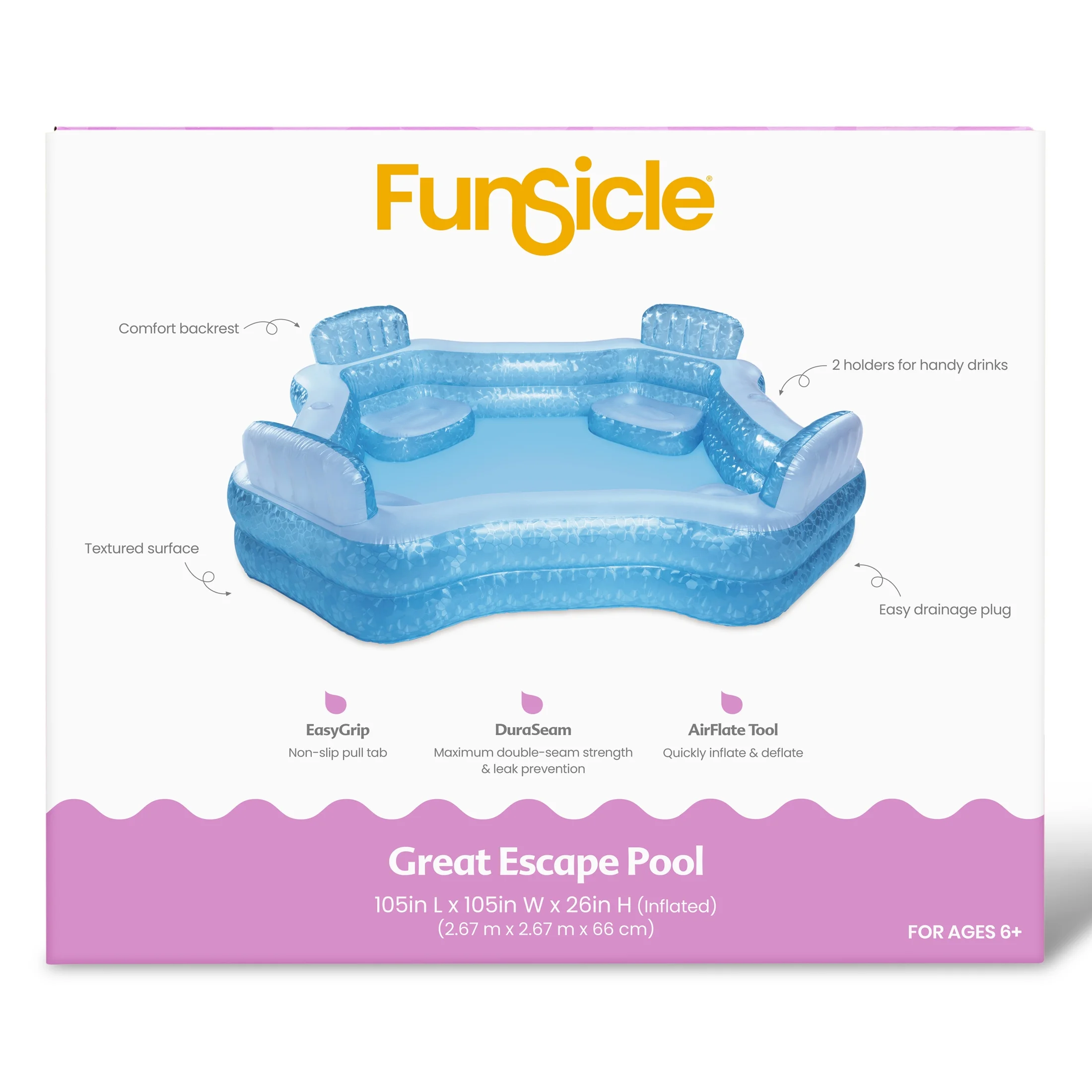 Funsicle Heavenly Blue Great Escape Inflatable Famiy Swimming Pool, Age 6 & up - Womvr
