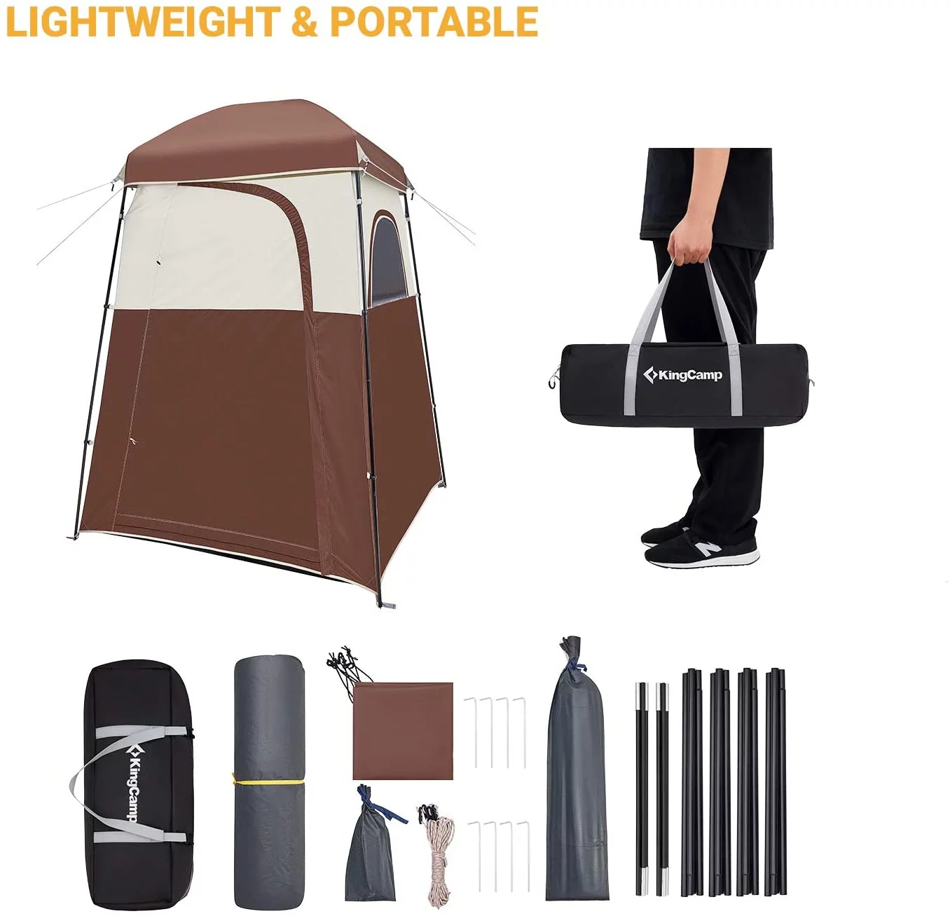 KingCamp Oversized Shower Tent Extra Wide 1 Room with Floor Waterproof Camping Privacy Shelter Easy Set Up Tent for Dressing Changing Toilets Tent, Coffee - Womvr
