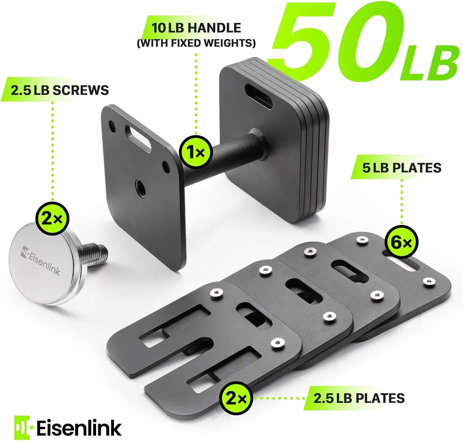 Eisenlink Adjustable Dumbbells, 80lbs Pair, 5pound Increments, Quick-Lock Square Weight set for Home Gym Fitness (80lbx2) - Womvr