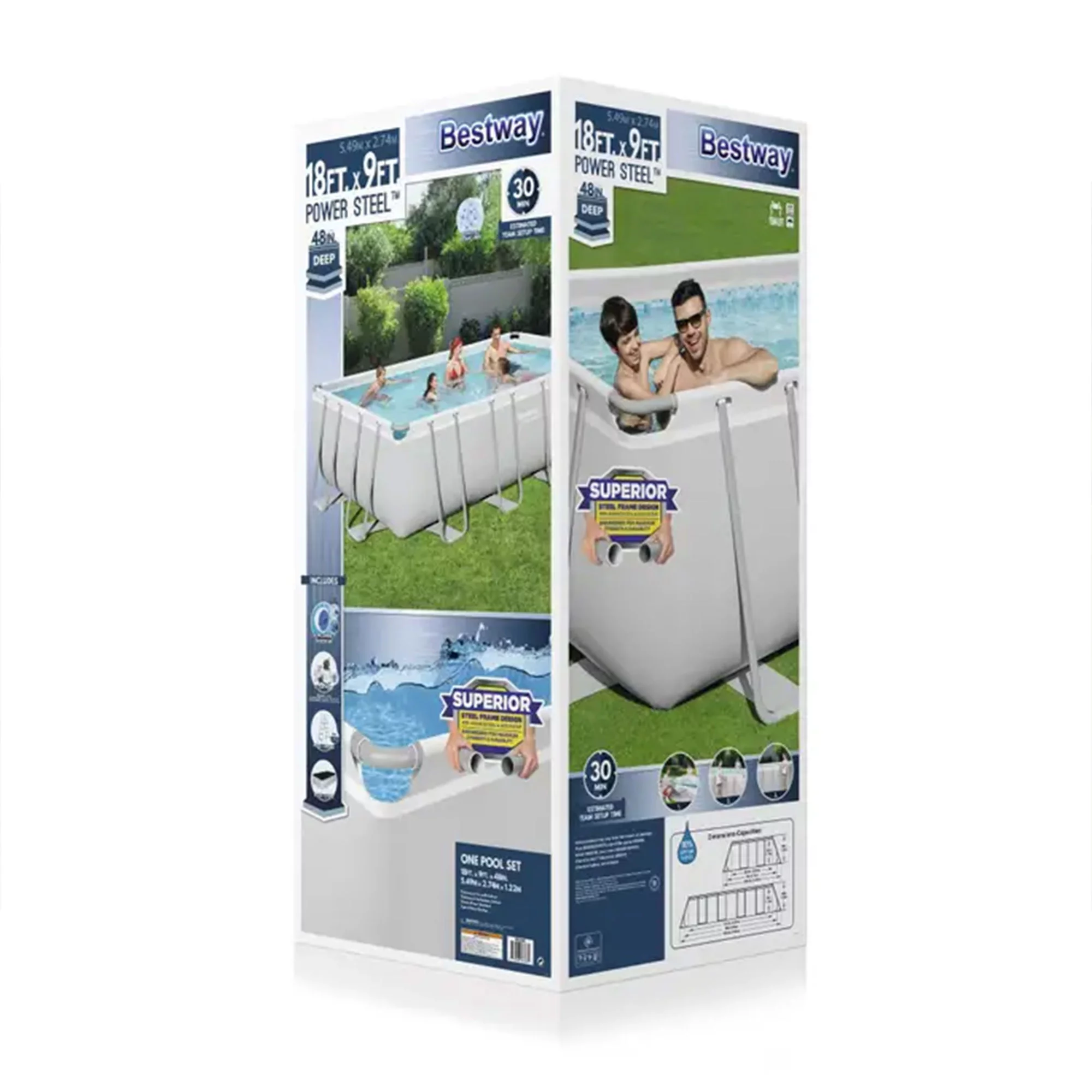 Bestway 18ft x 9ft x 4ft Rectangular Above Ground Swimming Pool Kit - Womvr