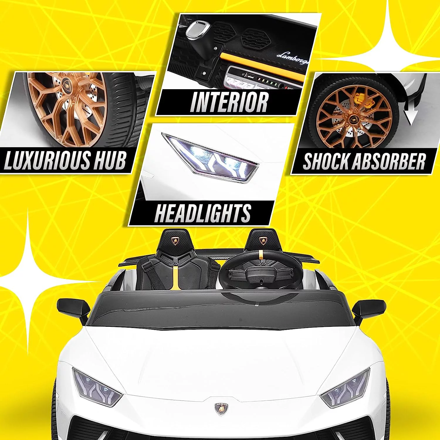 Blitzshark 24 V 2 Seater Kids Ride on Car Licensed Lamborghini Powerful 4WD, with 7AH Battery, Remote Control, Pink - Womvr