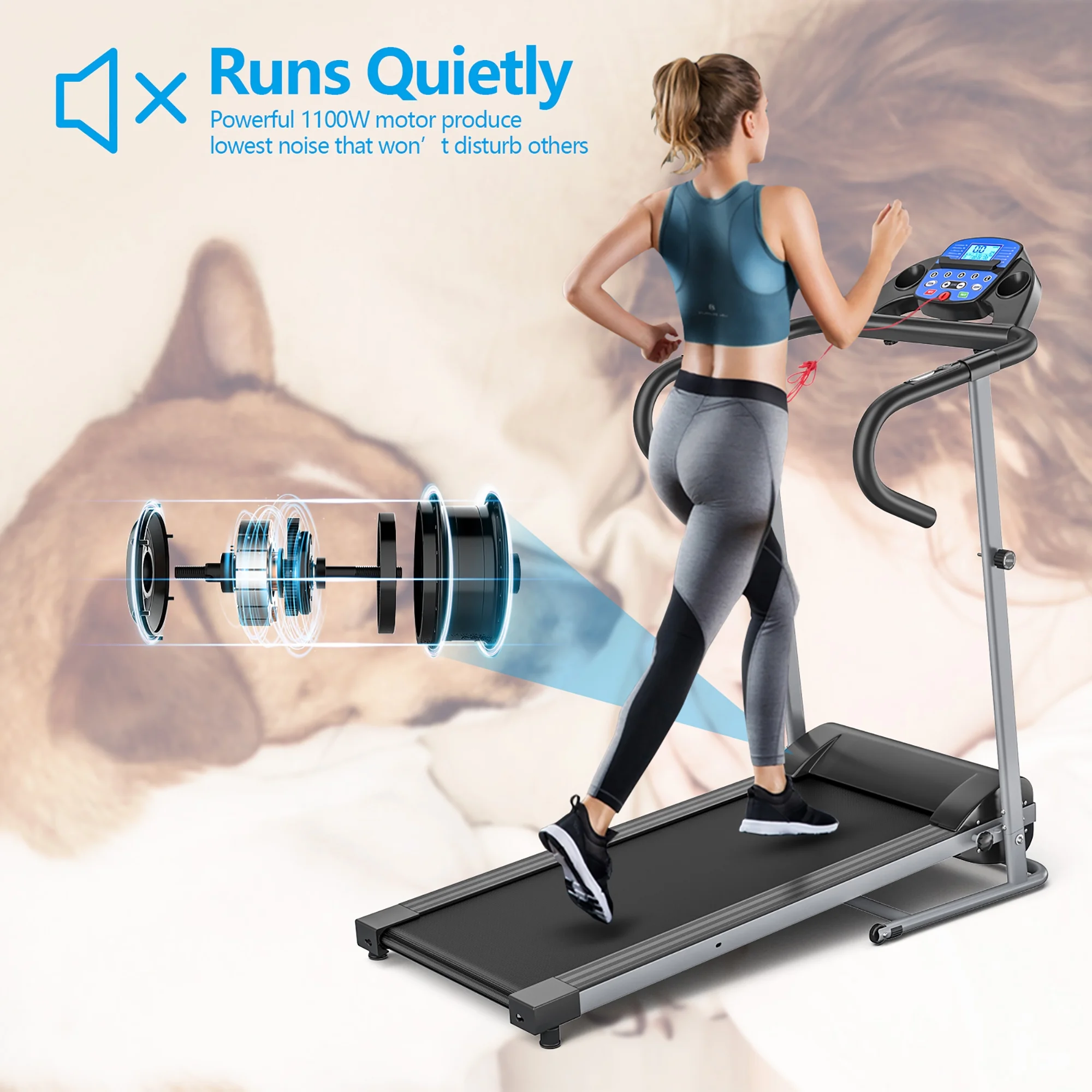Goplus 1100W Folding Treadmill Electric Support Motorized Power Running Fitness Machine - Womvr