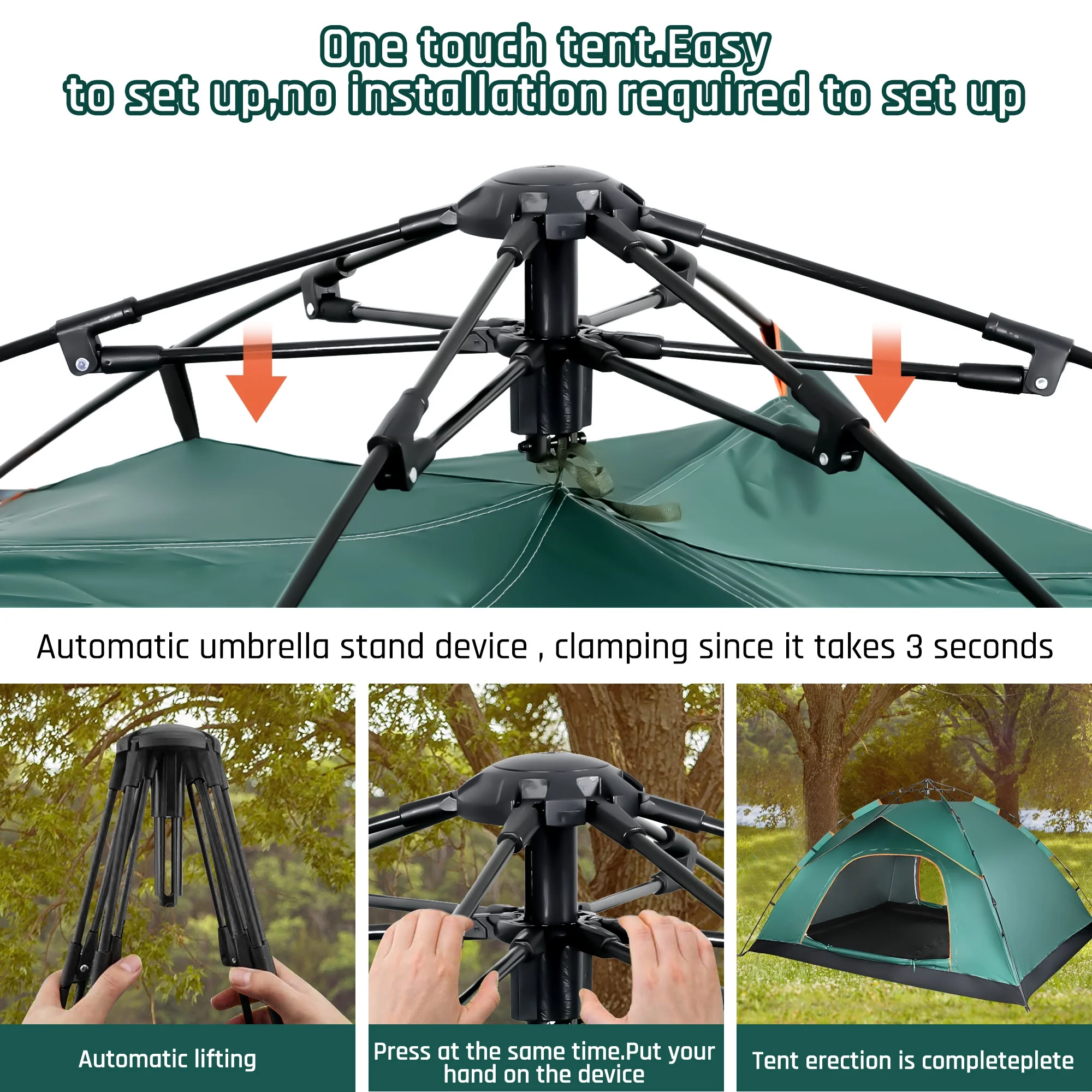 4 Person Camping Tent, GVDV Instant Easy Pop up Tents for Camping Family, 110