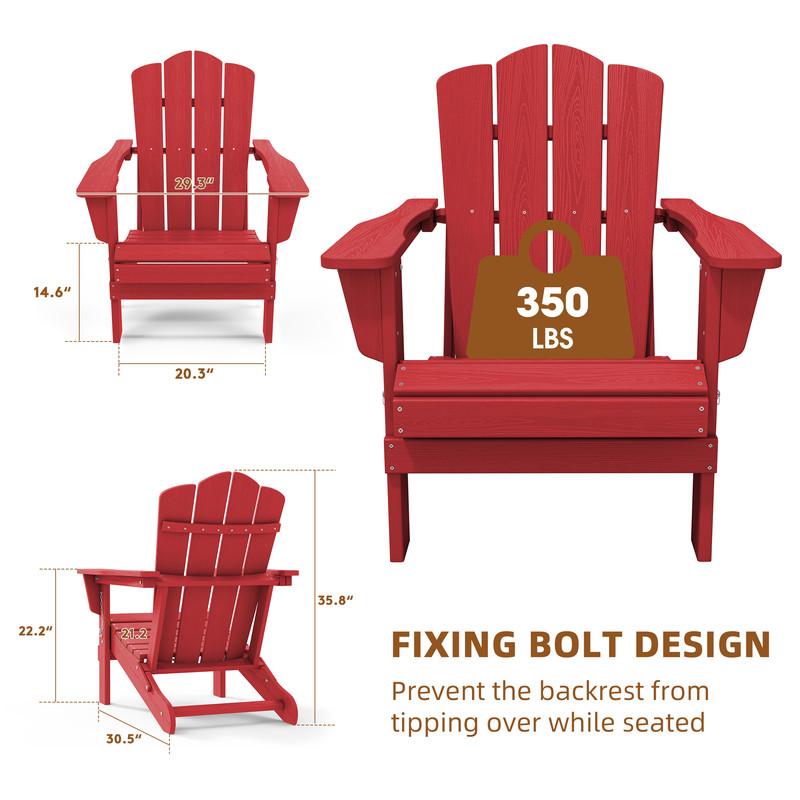 Outdoor Patio Folding HDPE Resin Adirondack Chair, Red - Womvr
