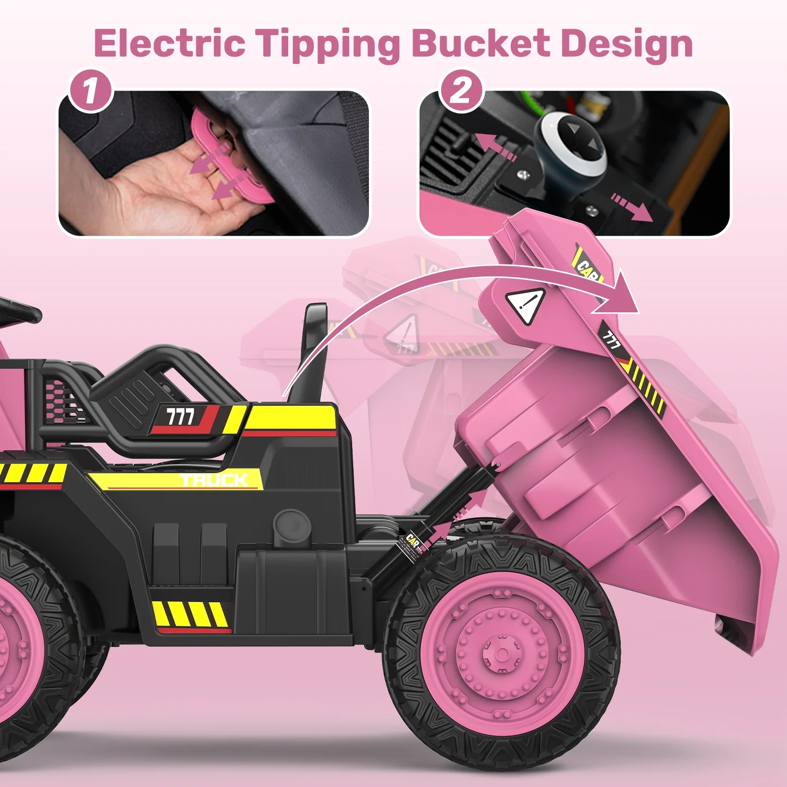 TOKTOO 12Volt Powered Ride on Toy Car for Girls Boys, Dump Truck w/ Electric Dump Bed, Remote Control, Music Player, 1 Seater Electric Car-Ochre Yellow - Womvr