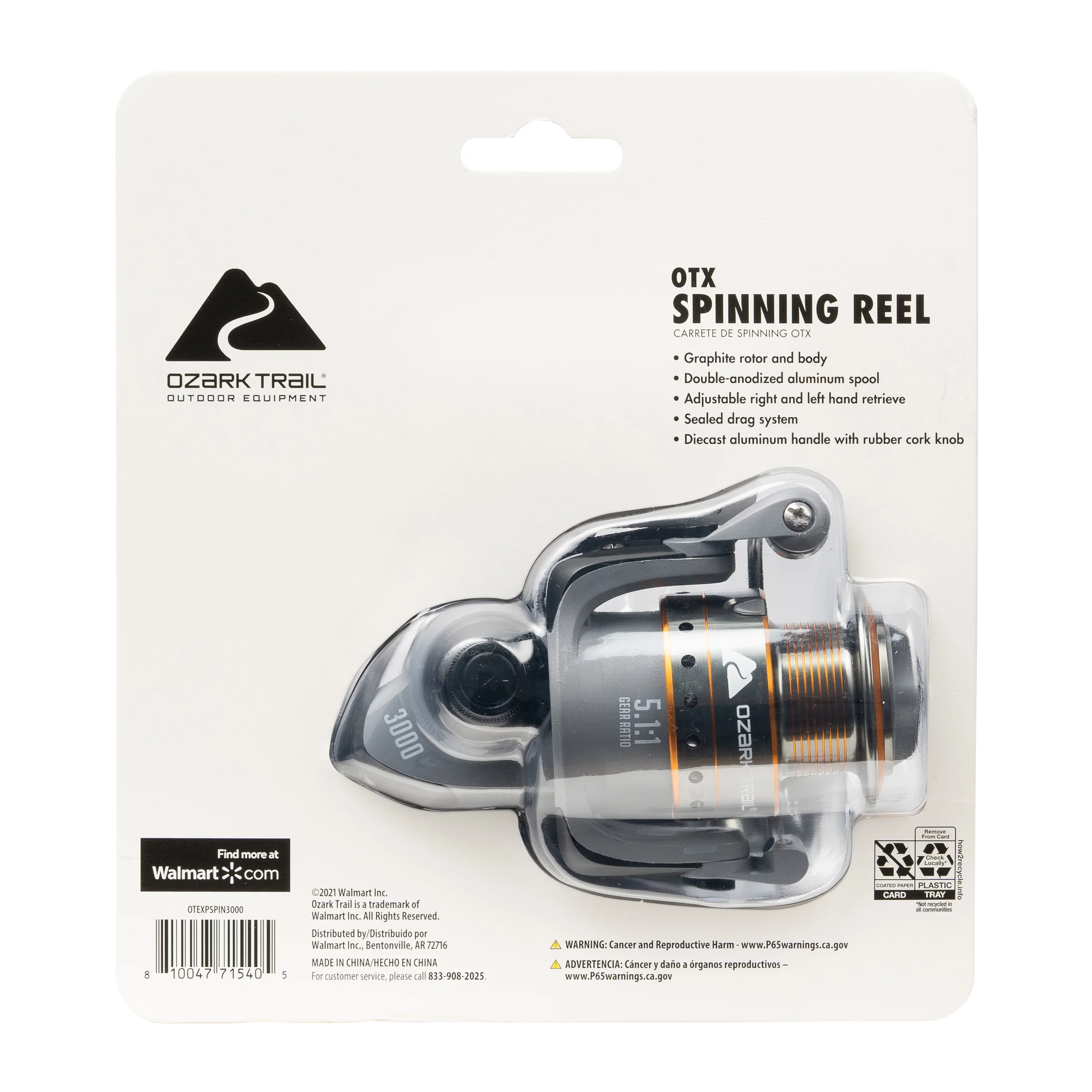 Ozark Trail OTX 3000 Spinning Fishing Reel, 5.1:1 Gear Ratio, Gray - Womvr