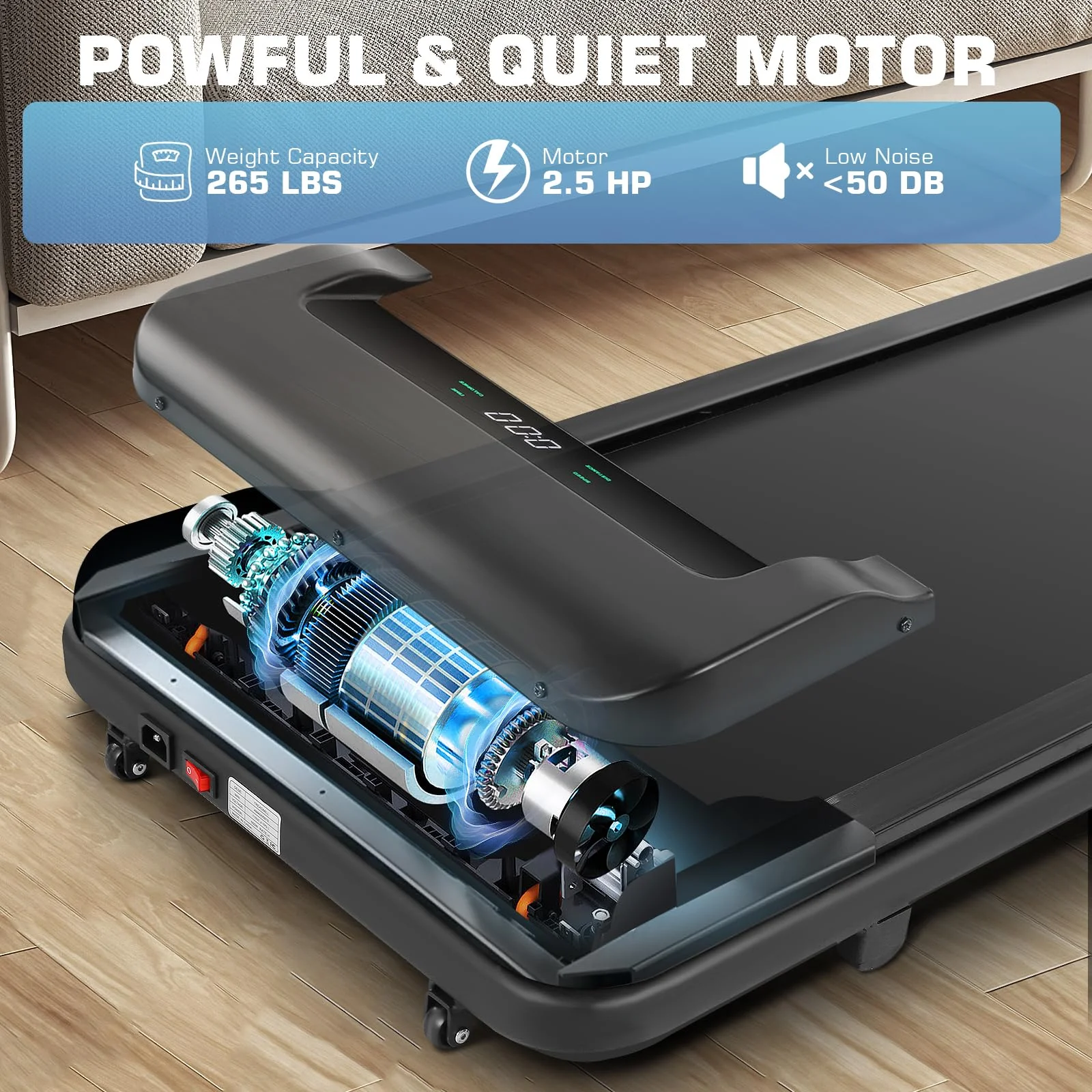 FUNMILY Walking Pad Treadmill with Remote Control, Electric Treadmill with LED Display, Under Desk Treadmill for Home Office Use, Black - Womvr