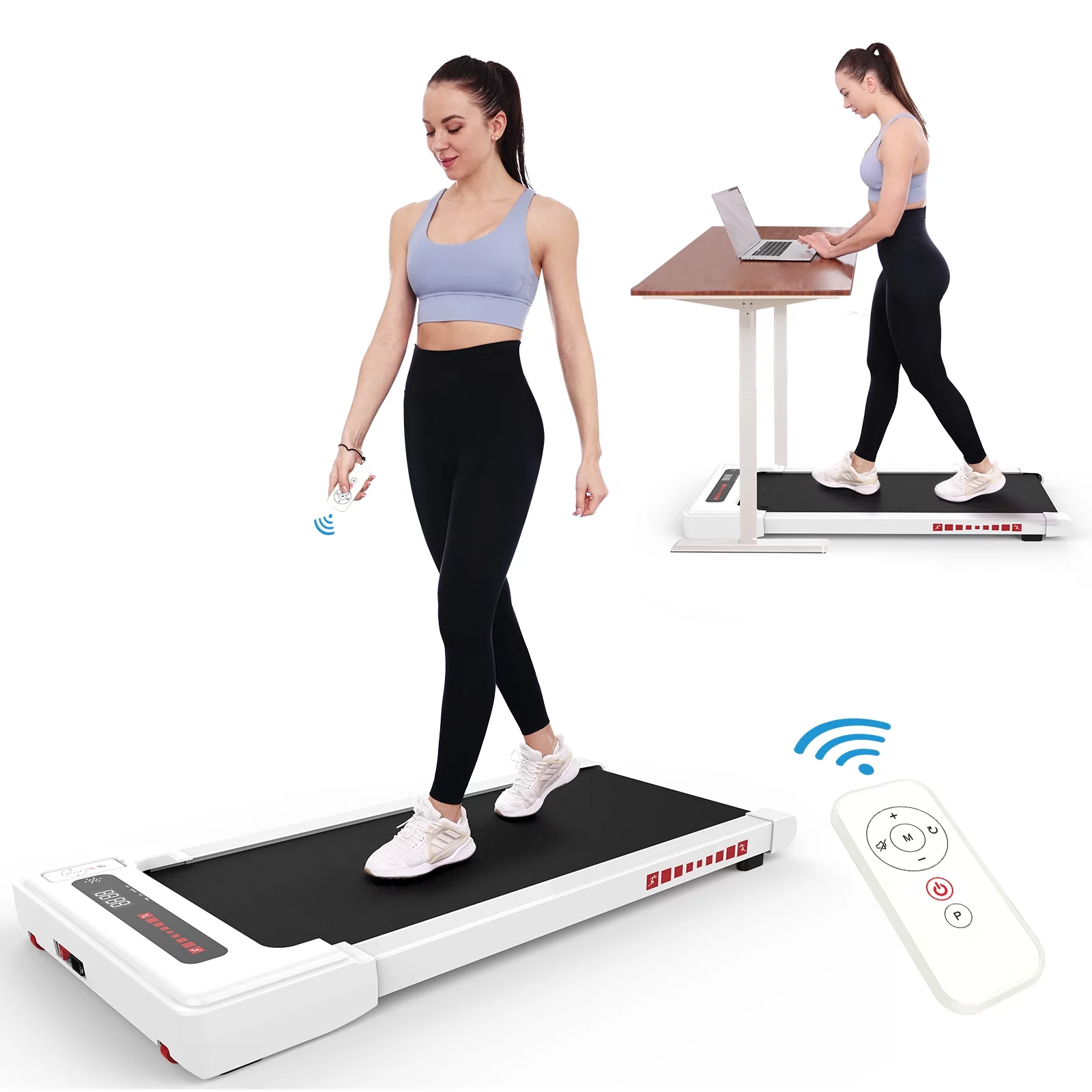 OBENSKY Walking Pad Treadmill Under Desk, White 2.25HP Portable Mini Treadmill w/ Remote Control - Womvr