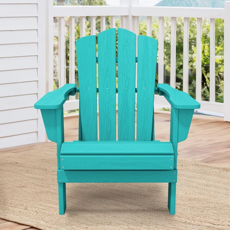 Outdoor Patio Folding HDPE Resin Adirondack Chair, Red - Womvr