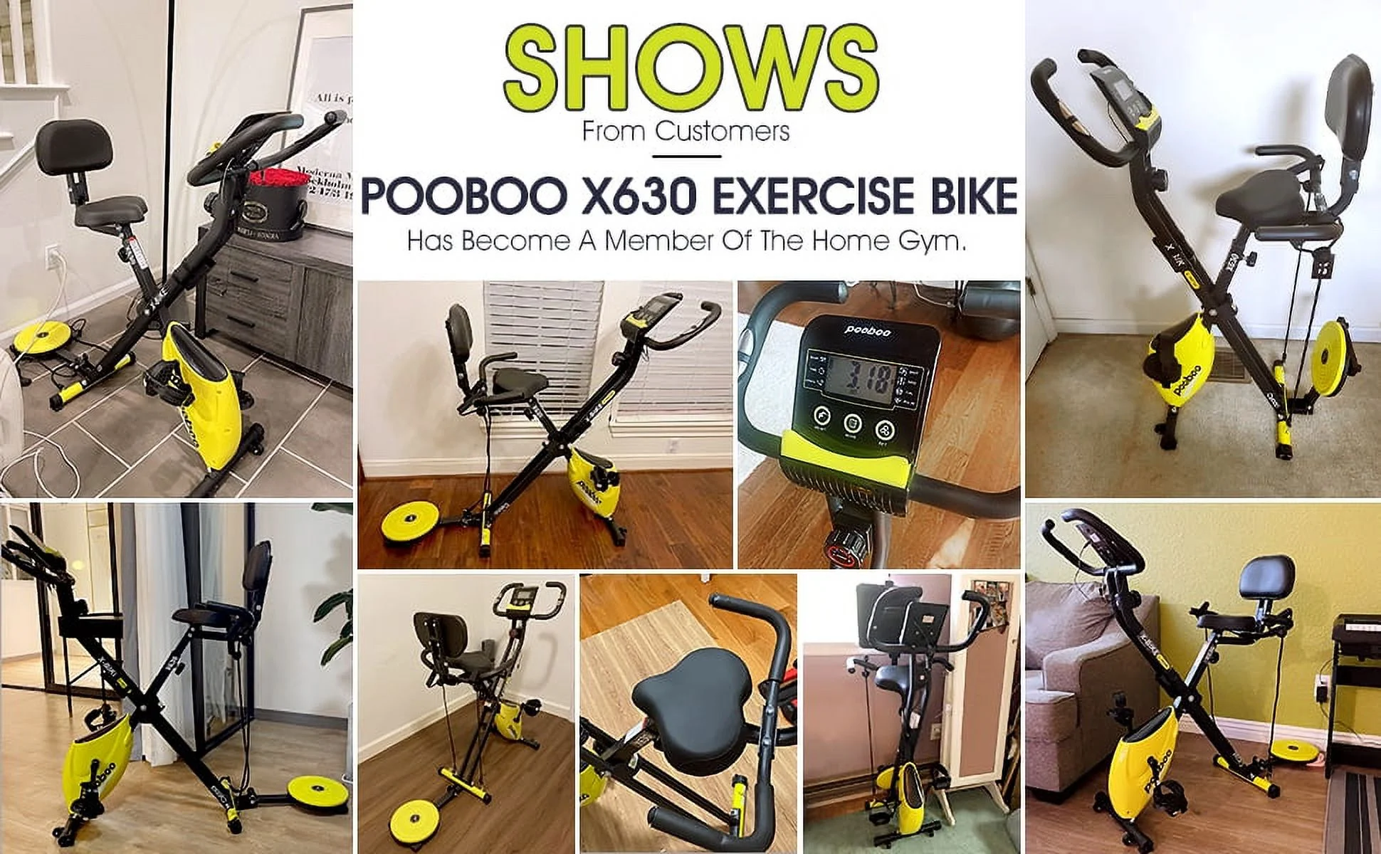 Pooboo 4in1 Folding Exercise Bike Indoor Cycling Bike Stationary Magnetic x Bike Gym Workout 300lb - Womvr