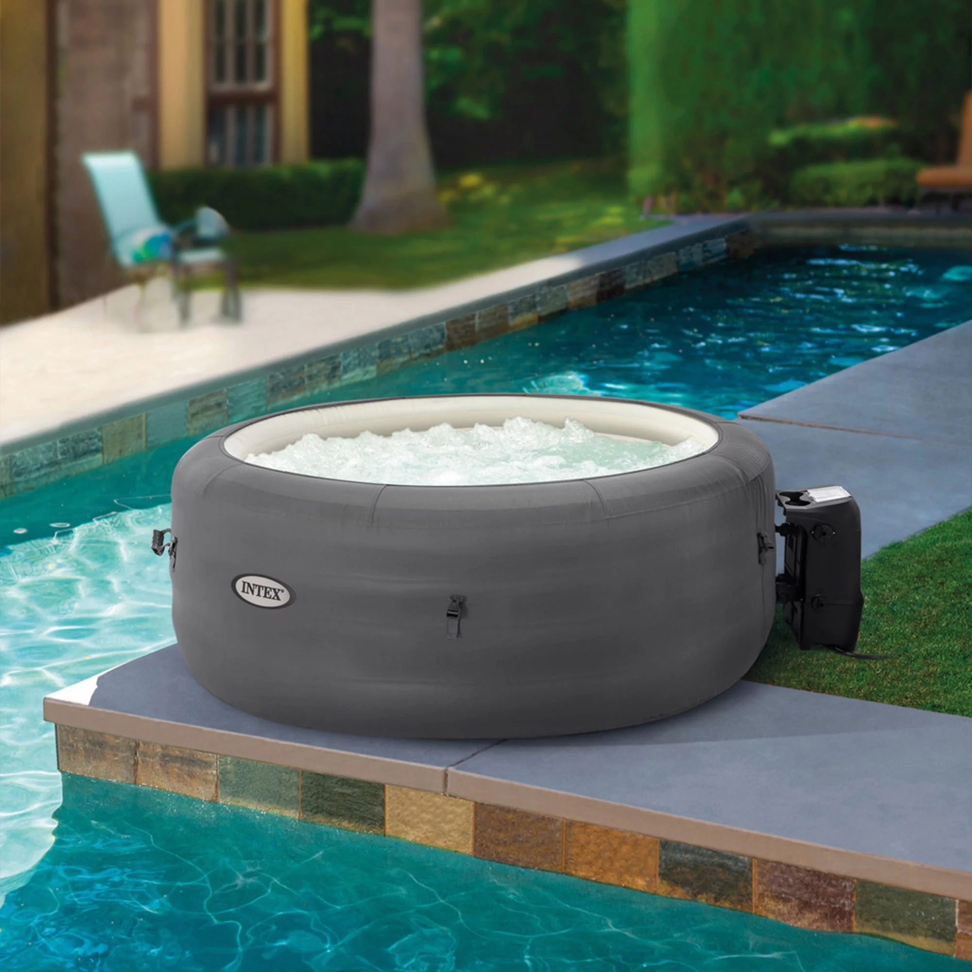 Intex SimpleSpa 4 Person Inflatable Round Outdoor Hot Tub Spa, Grey - Womvr
