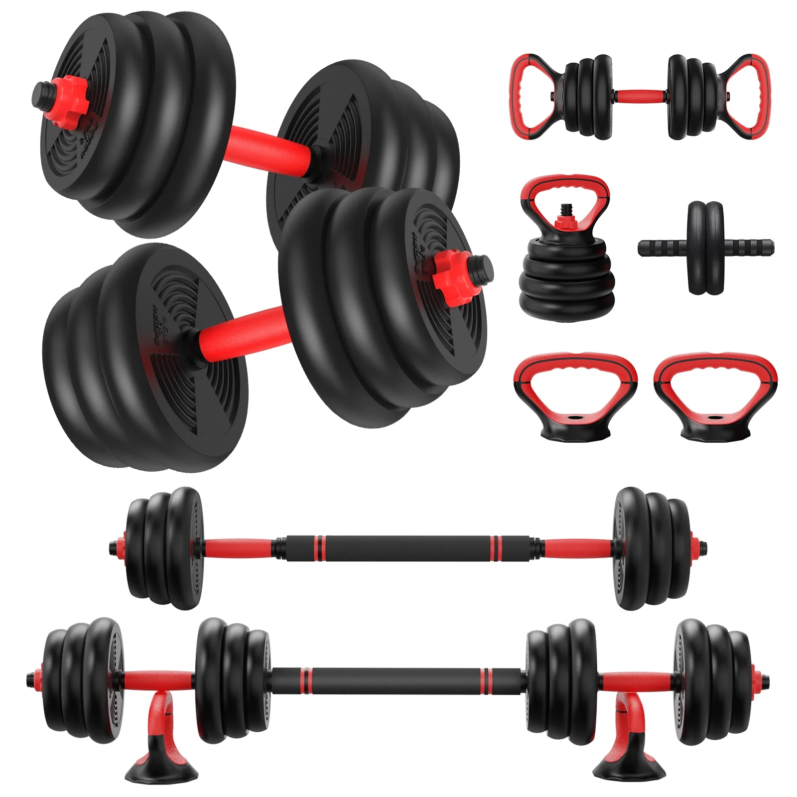 Pithage 6 in 1 Adjustable Dumbbells Set Free Weight Set Used as Dumbbells Barbell Exercise for Home Gym - Womvr