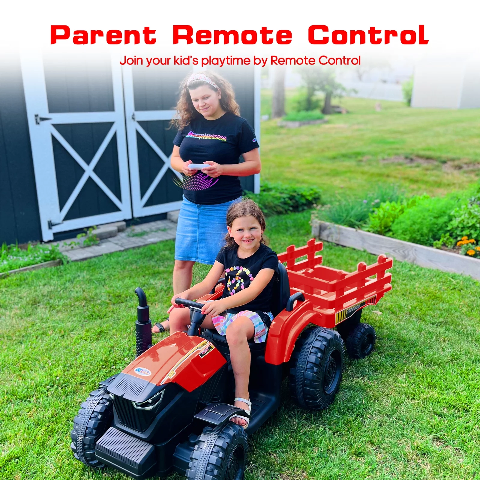 Hikiddo 24 Volt Ride on Toys, Kids Electric Ride On Tractor with Trailer & Remote - Green - Womvr